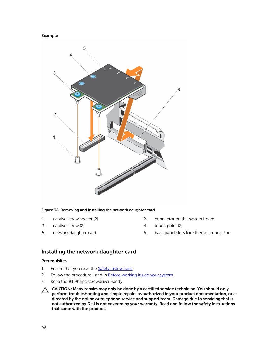 Dell E26S Series owner manual Installing the network daughter card, Removing and installing the network daughter card 