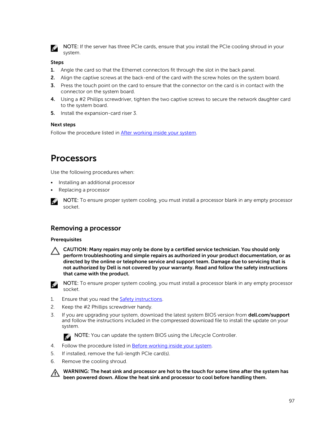 Dell E26S Series owner manual Processors, Removing a processor 