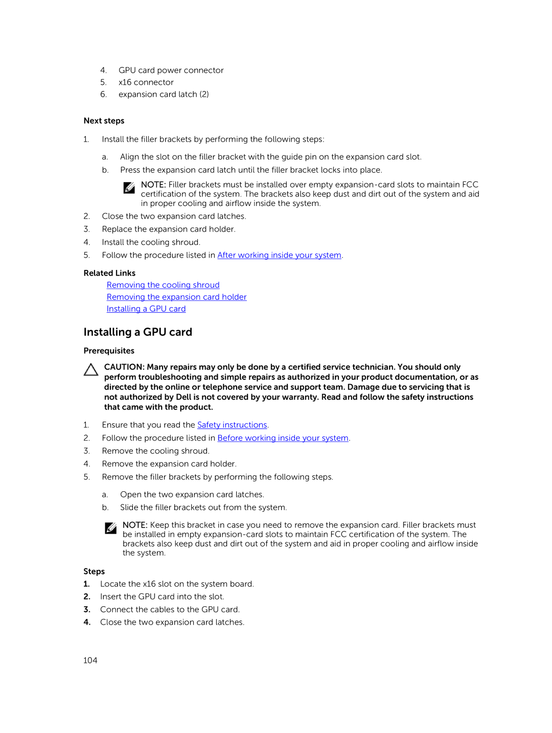 Dell E30S owner manual Installing a GPU card 