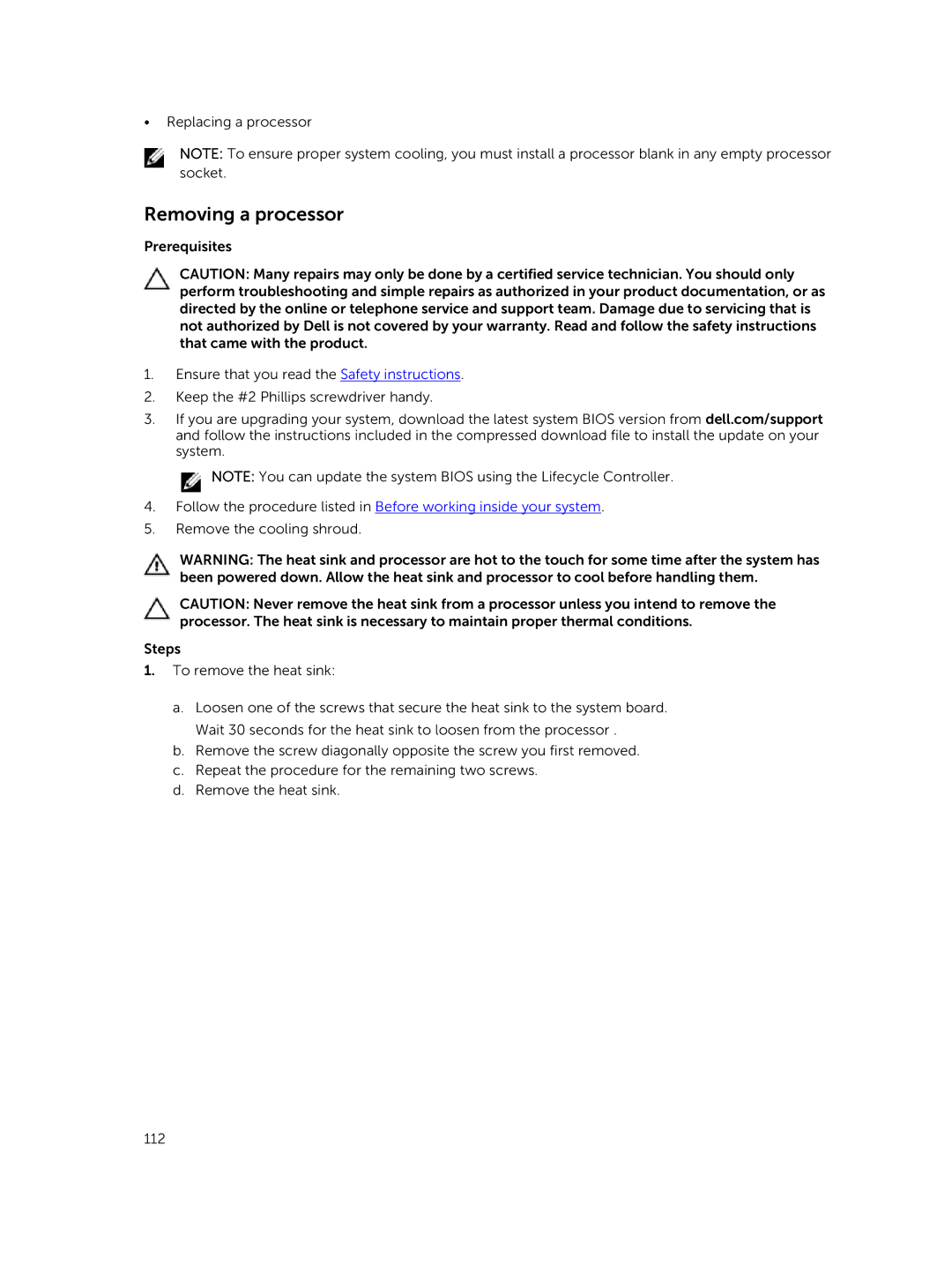 Dell E30S owner manual Removing a processor 