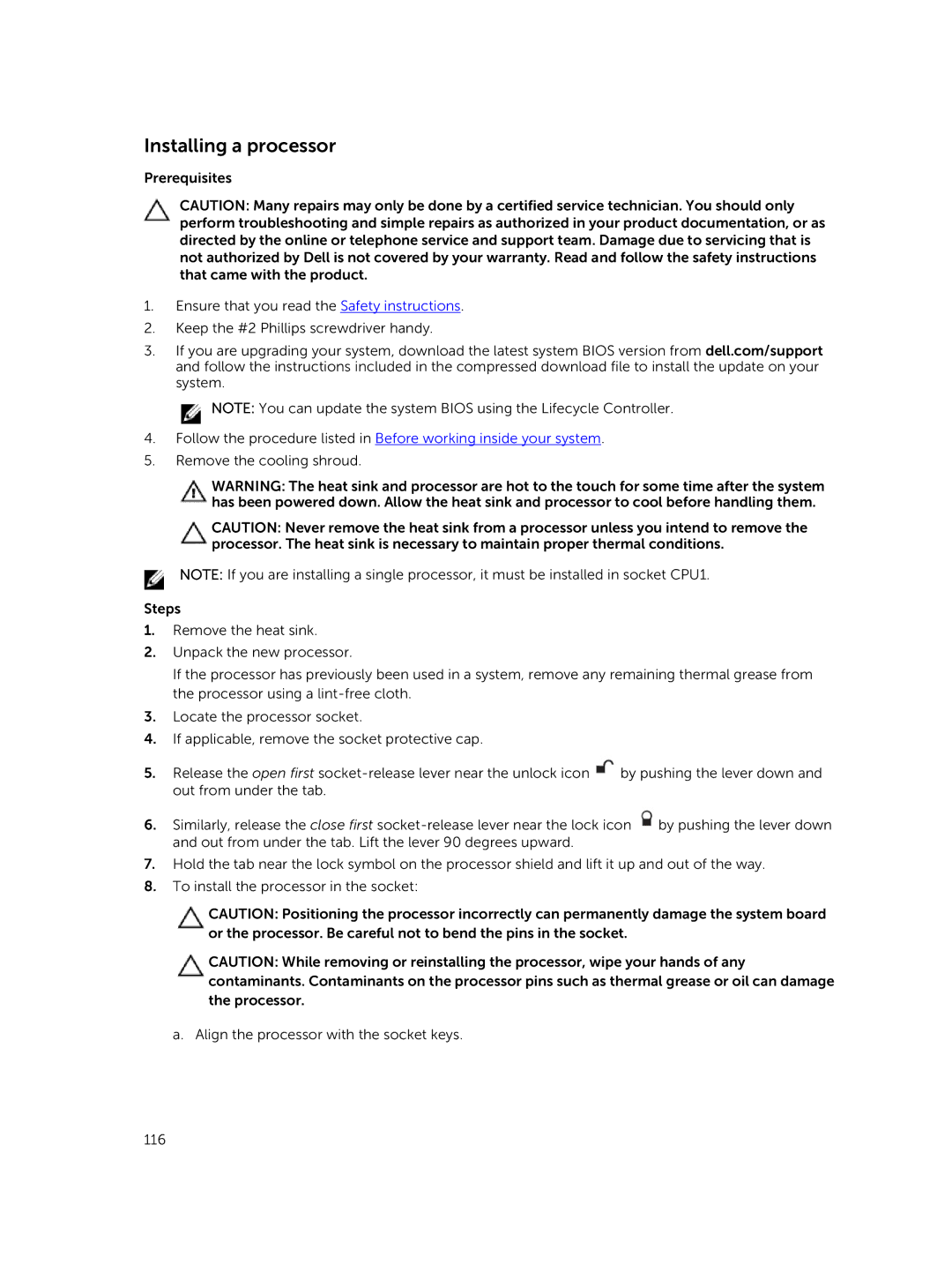 Dell E30S owner manual Installing a processor 