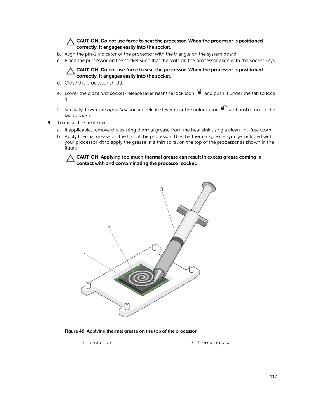 Dell E30S owner manual Processor Thermal grease 117 