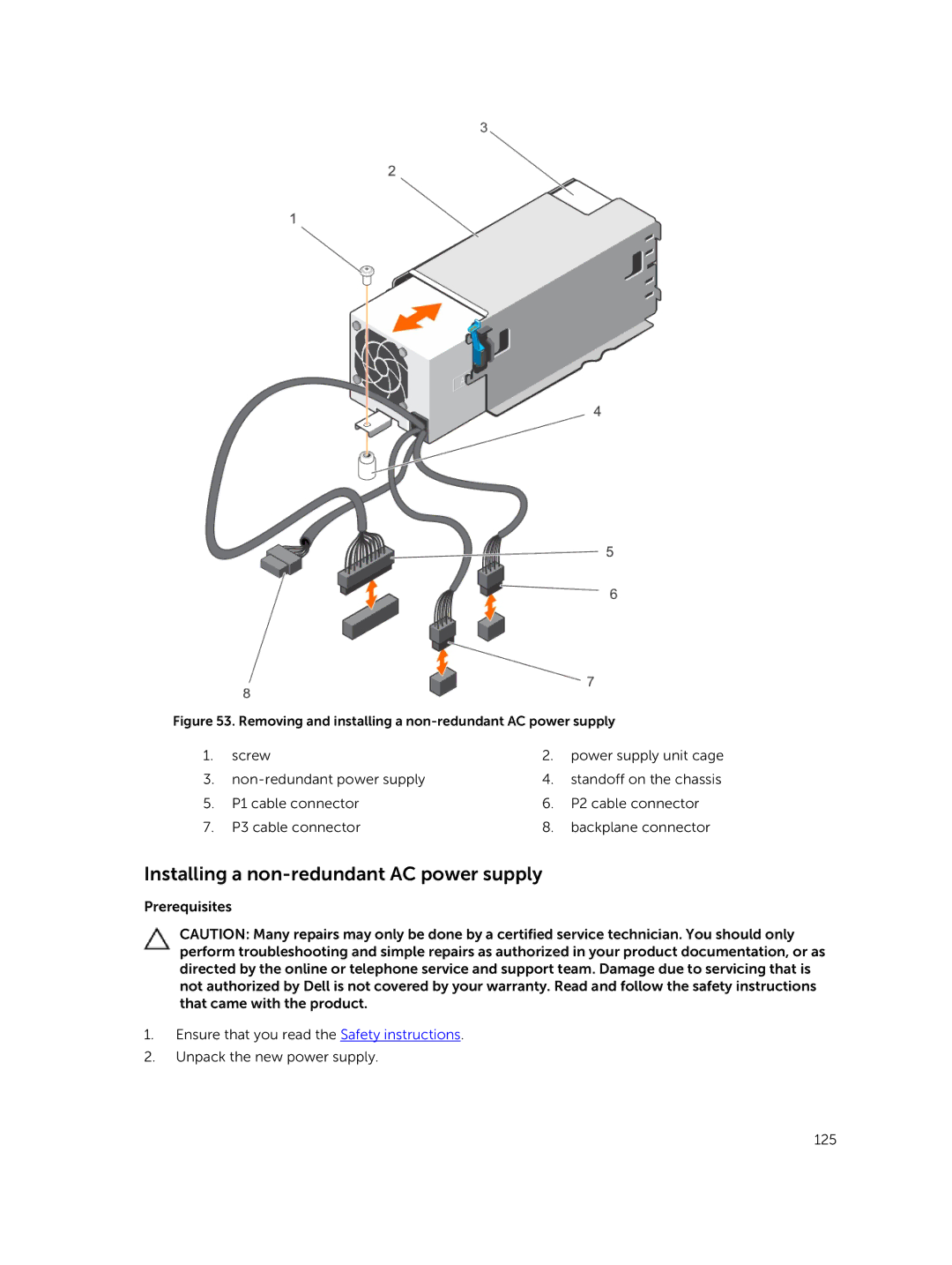 Dell E30S owner manual Installing a non-redundant AC power supply, Removing and installing a non-redundant AC power supply 