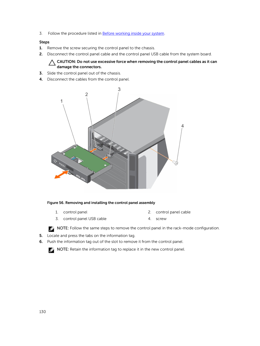 Dell E30S owner manual Removing and installing the control panel assembly 