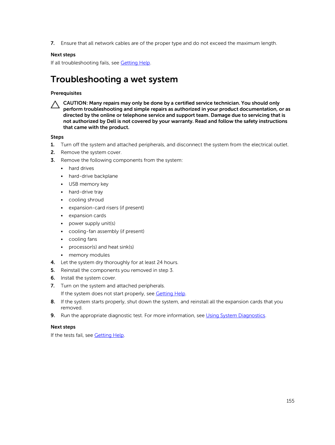 Dell E30S owner manual Troubleshooting a wet system 