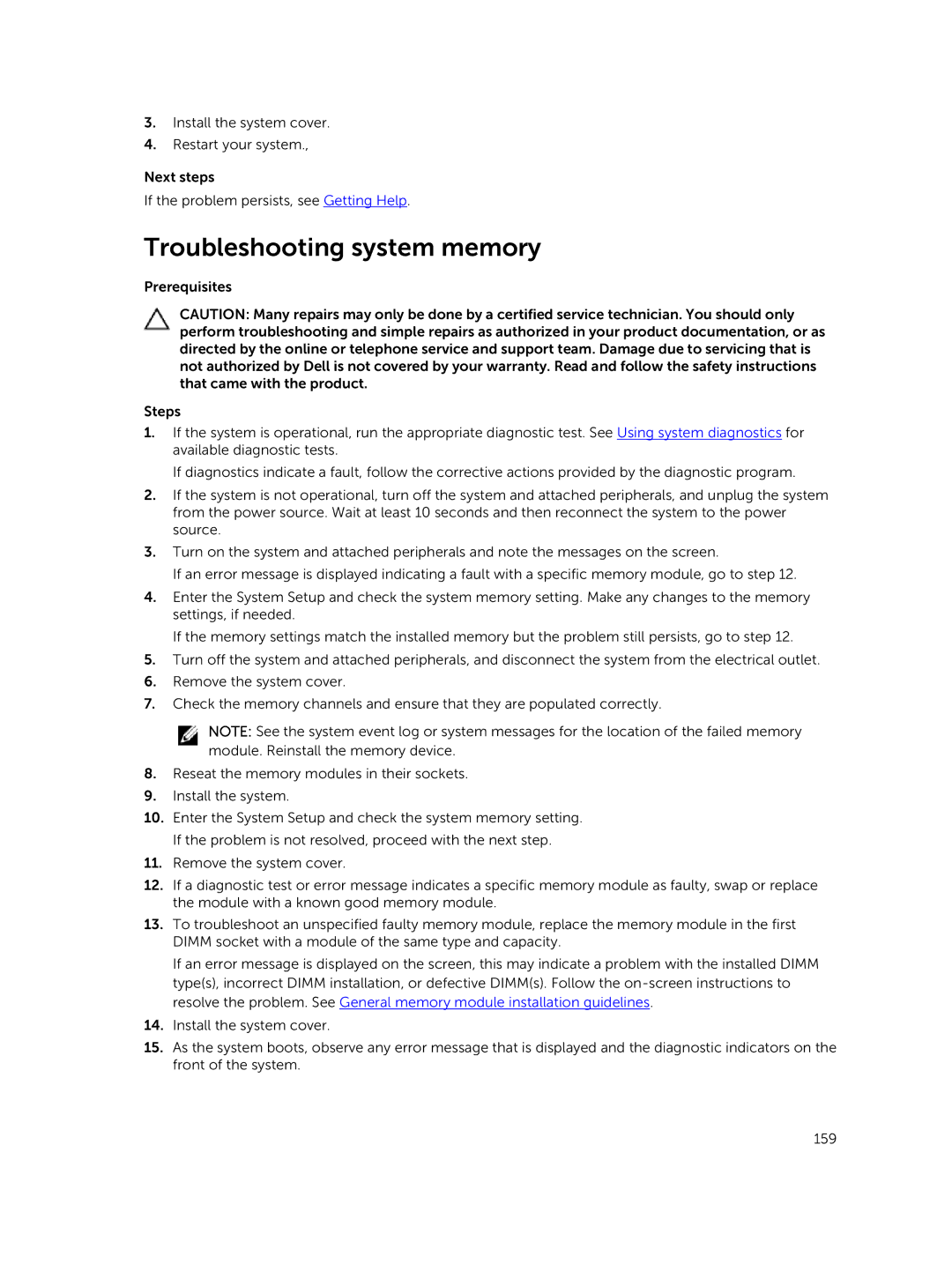 Dell E30S owner manual Troubleshooting system memory 