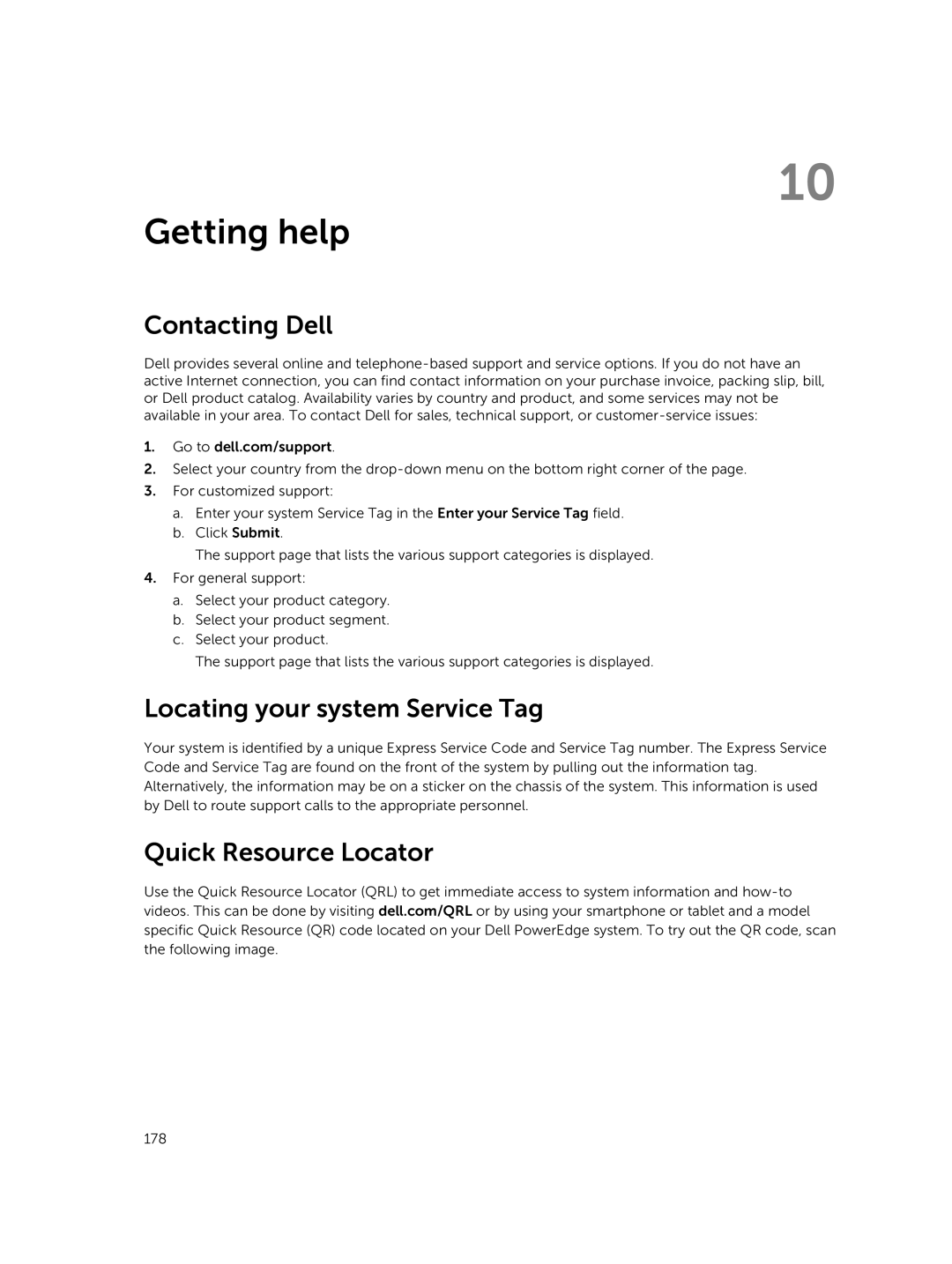 Dell E30S owner manual Contacting Dell, Locating your system Service Tag, Quick Resource Locator 