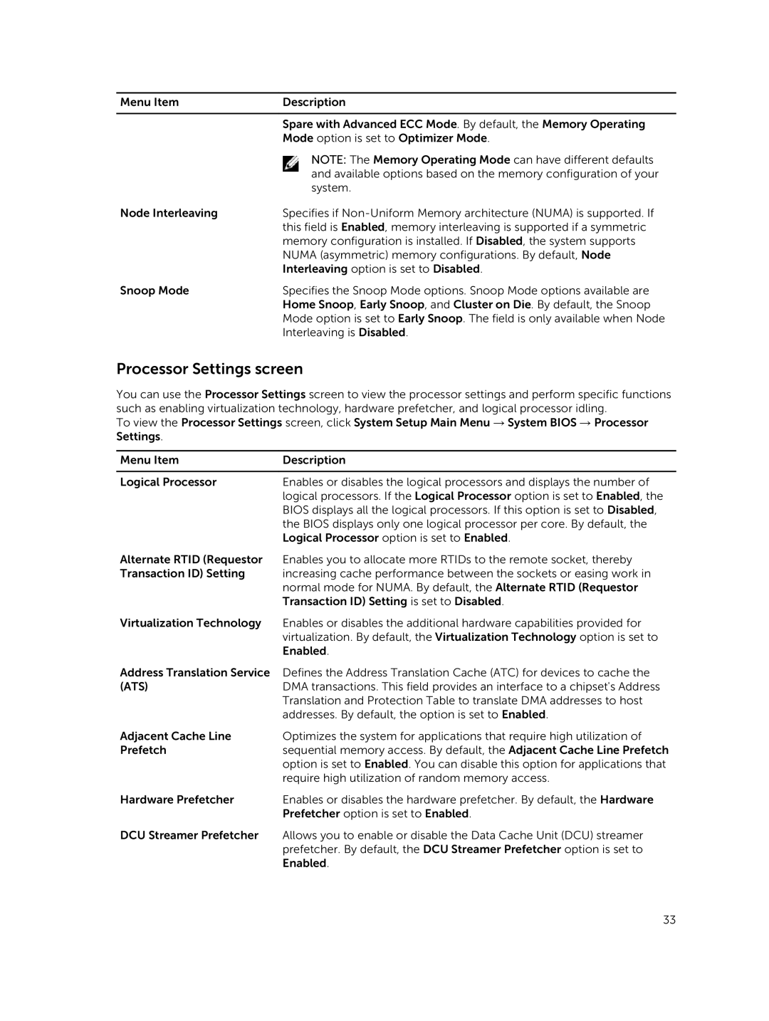 Dell E30S owner manual Processor Settings screen, Ats 