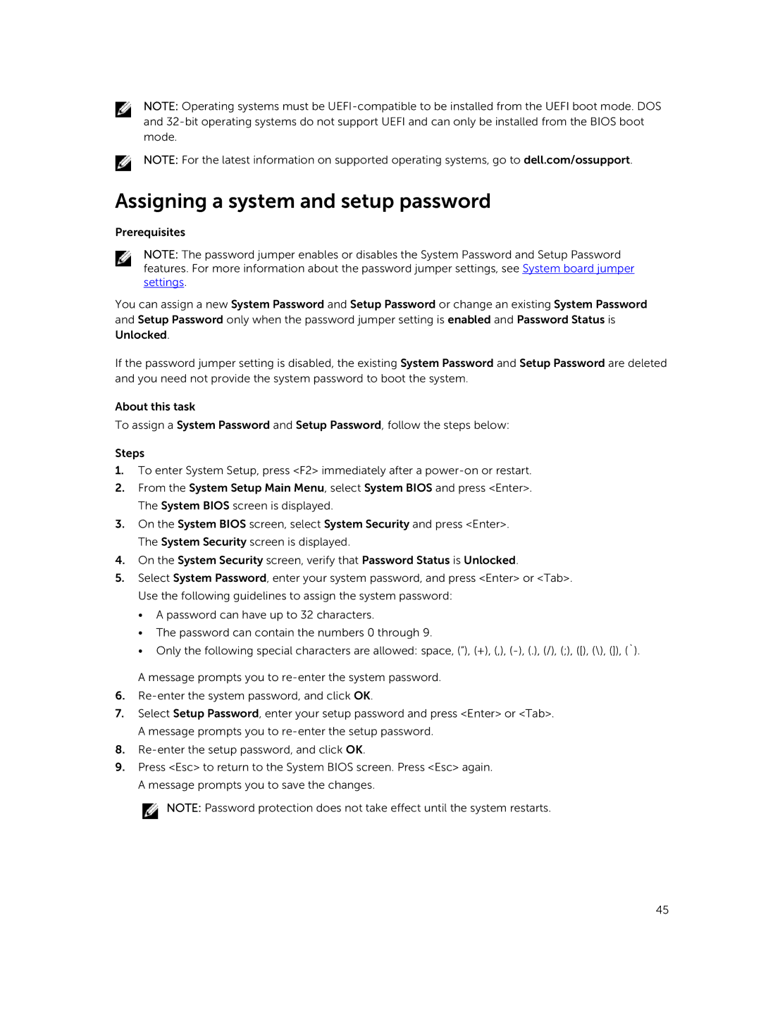 Dell E30S owner manual Assigning a system and setup password 