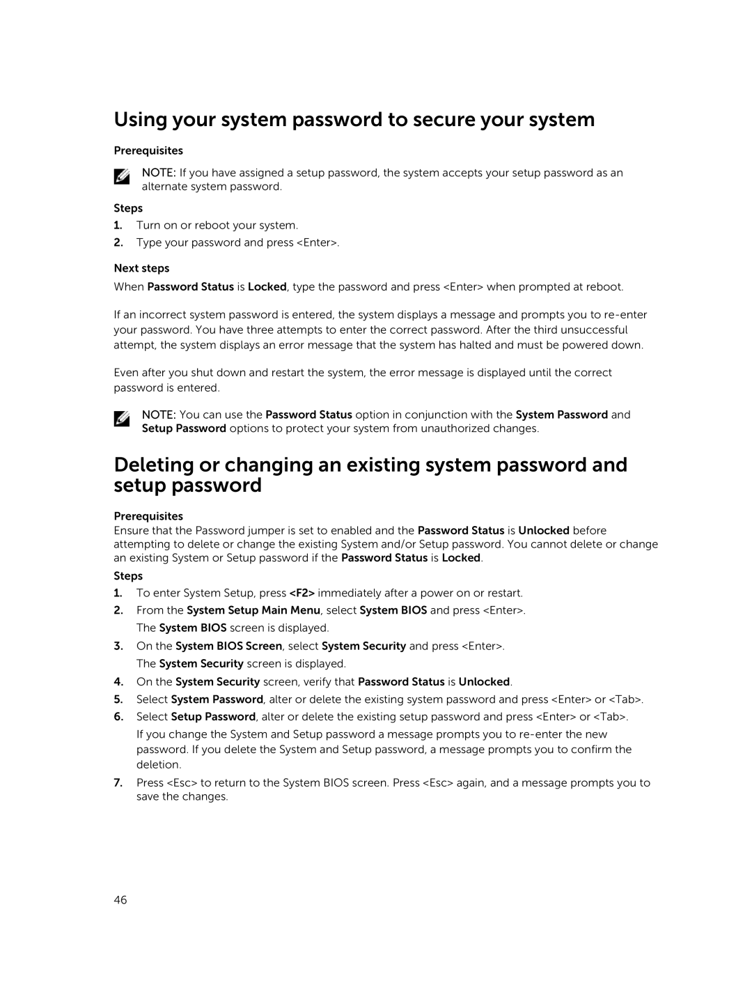 Dell E30S owner manual Using your system password to secure your system 