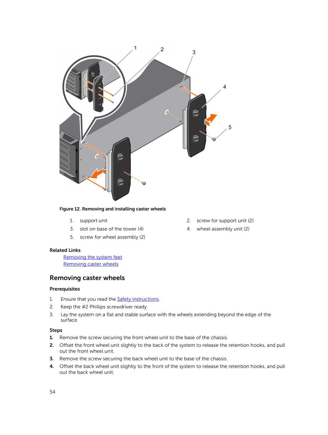 Dell E30S owner manual Removing caster wheels, Removing and installing caster wheels 