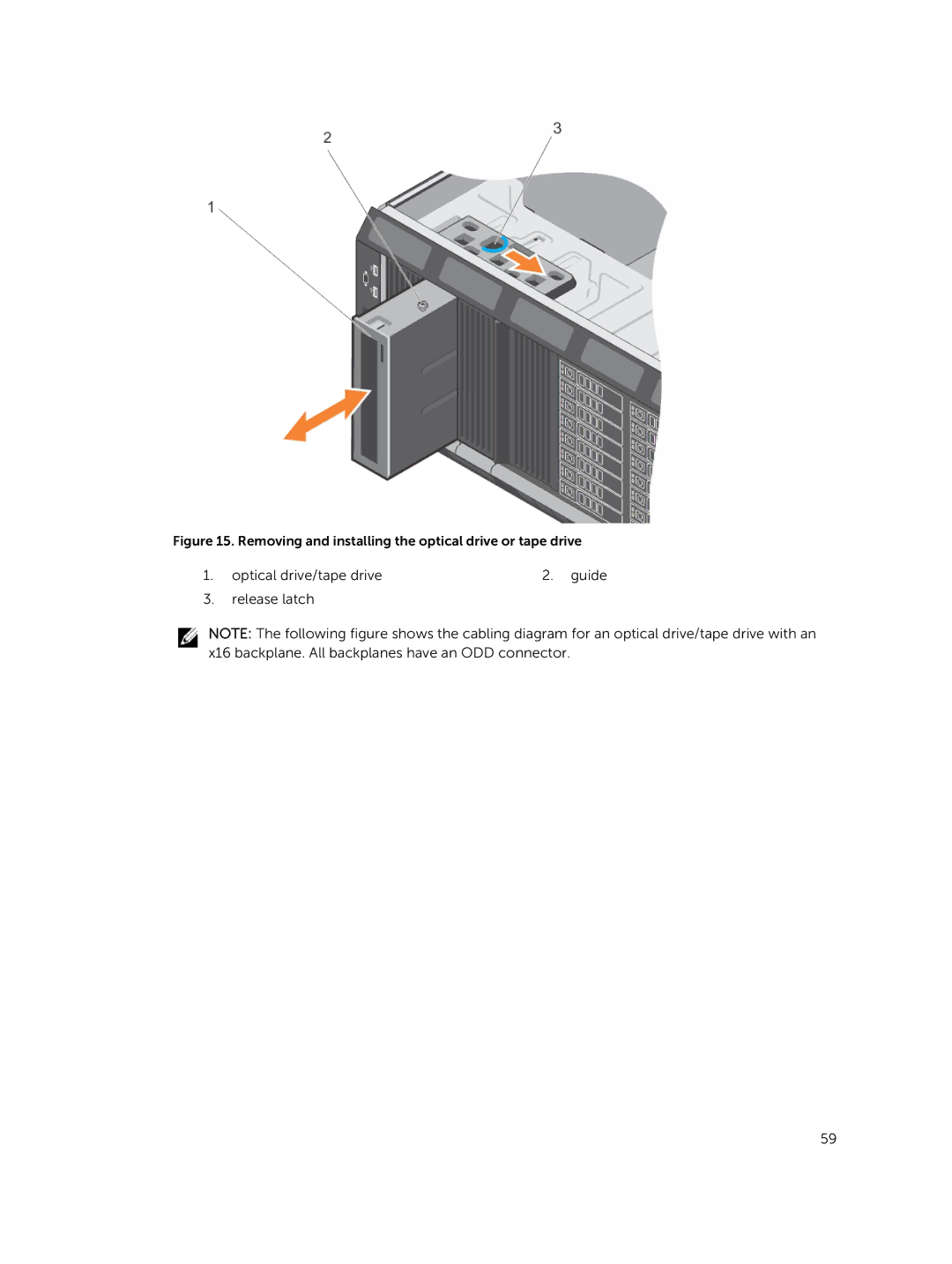 Dell E30S owner manual Optical drive/tape drive Guide Release latch 