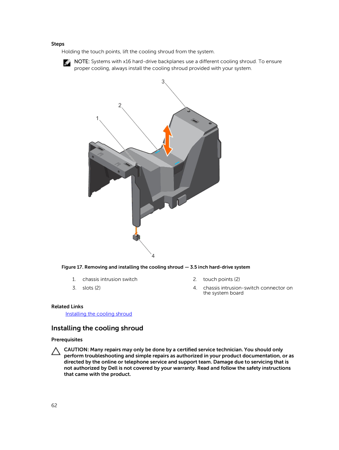 Dell E30S owner manual Installing the cooling shroud 