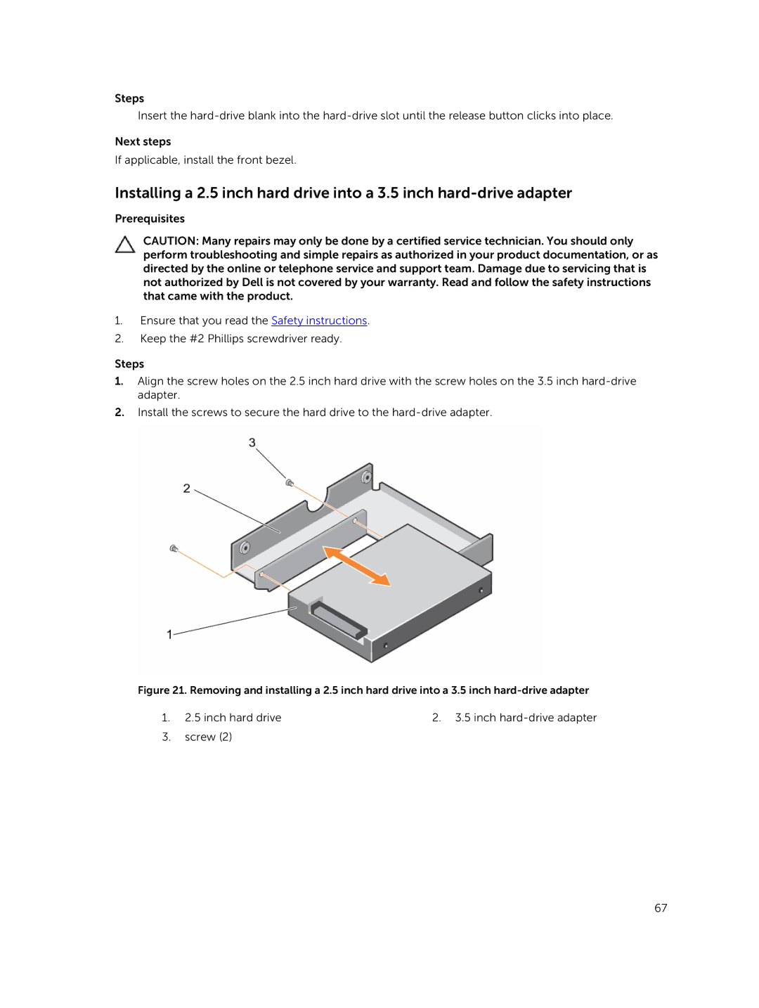 Dell E30S owner manual Inch hard drive Inch hard-drive adapter Screw 