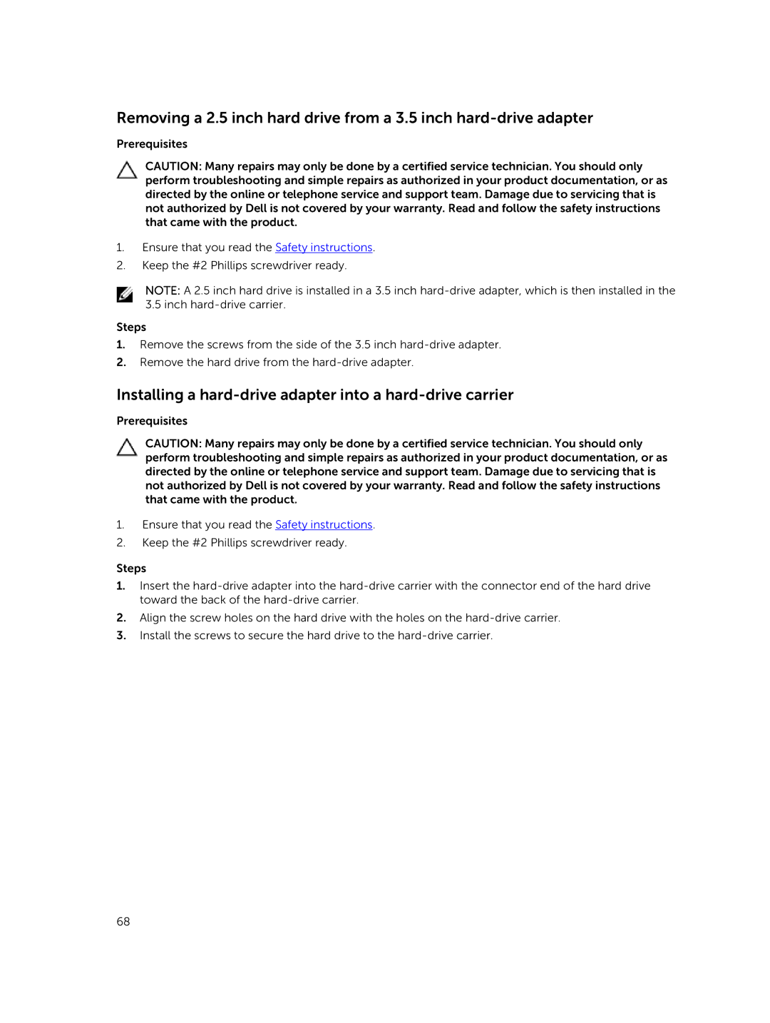 Dell E30S owner manual Installing a hard-drive adapter into a hard-drive carrier 