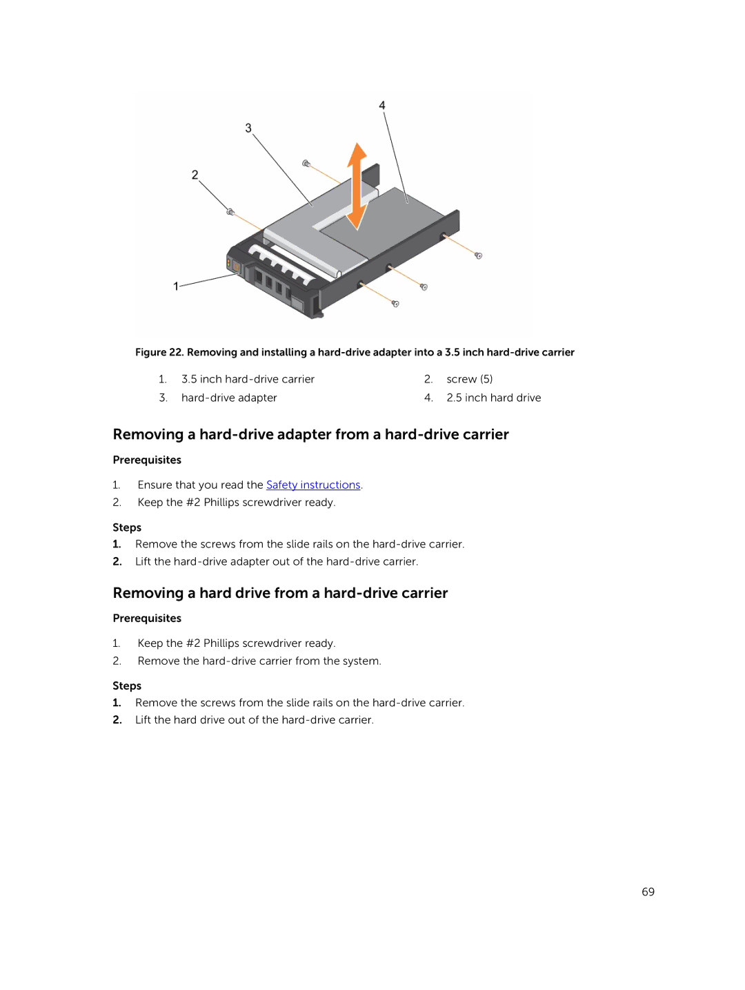 Dell E30S Removing a hard-drive adapter from a hard-drive carrier, Removing a hard drive from a hard-drive carrier 