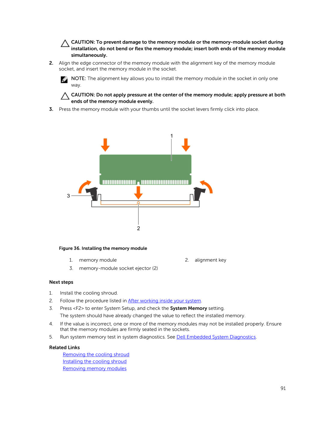 Dell E30S owner manual Installing the memory module 