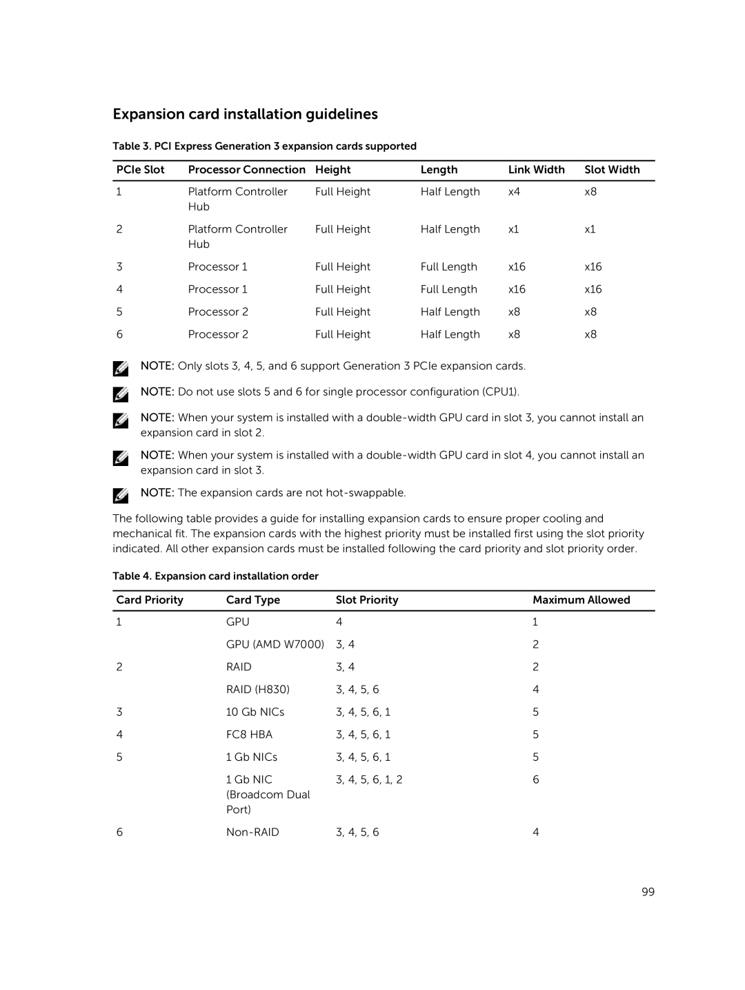 Dell E30S owner manual Expansion card installation guidelines 