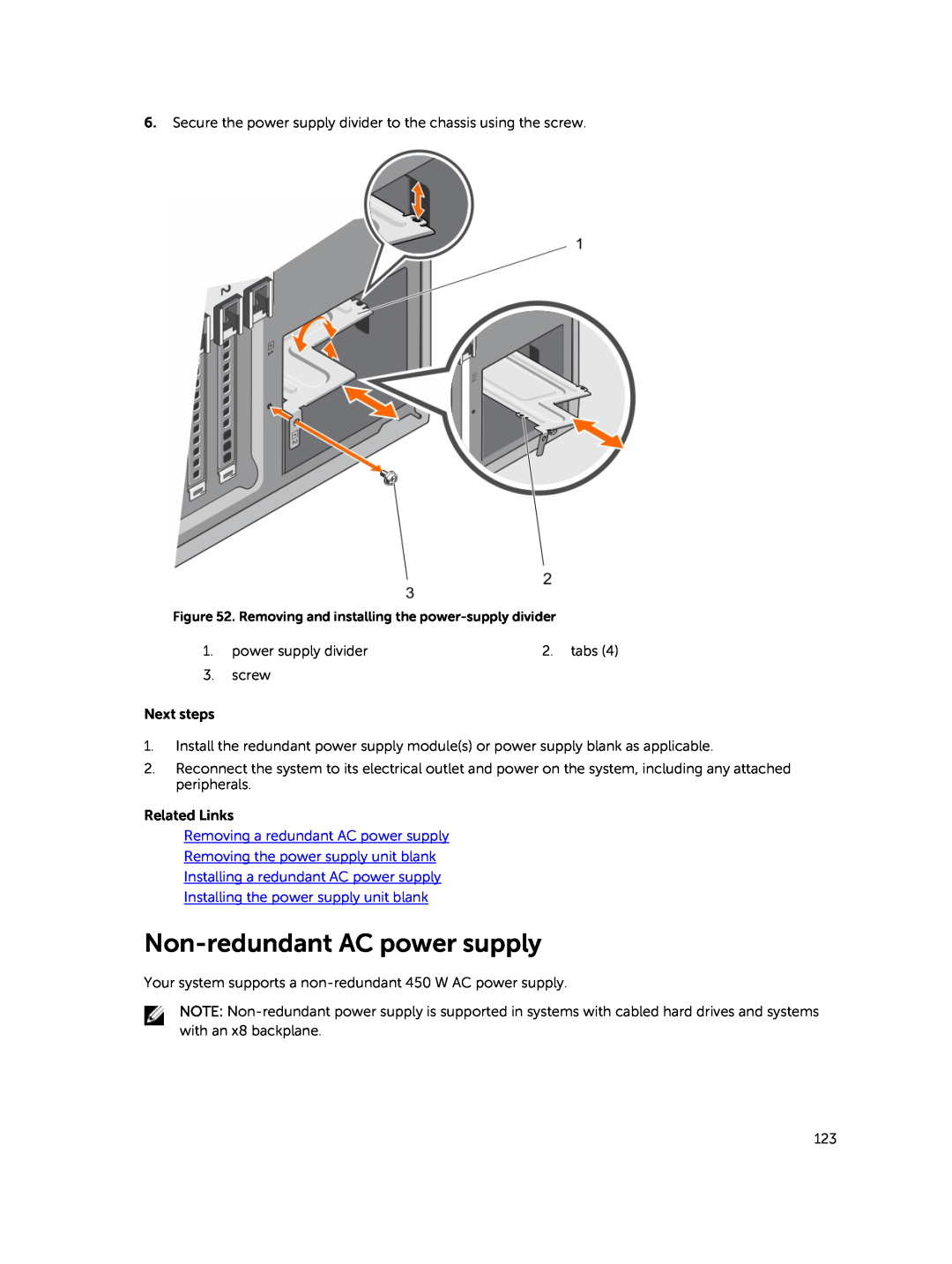Dell E30S Non-redundant AC power supply, Removing a redundant AC power supply, Removing the power supply unit blank 