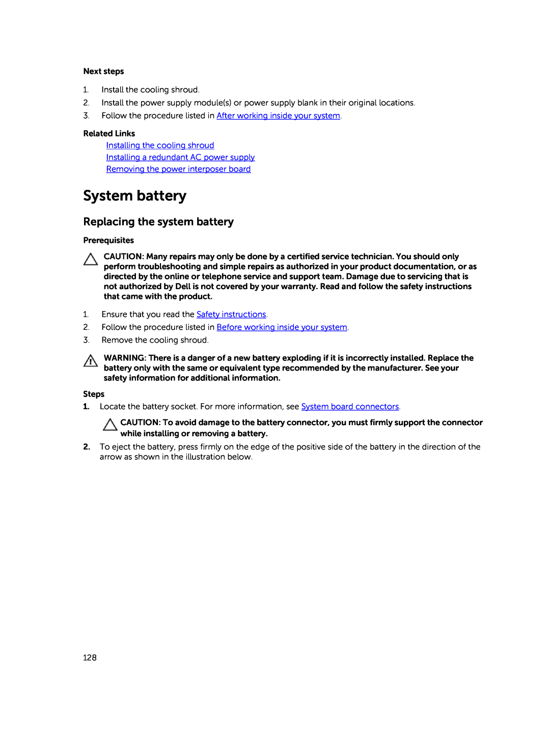 Dell E30S owner manual System battery, Replacing the system battery, Removing the power interposer board 