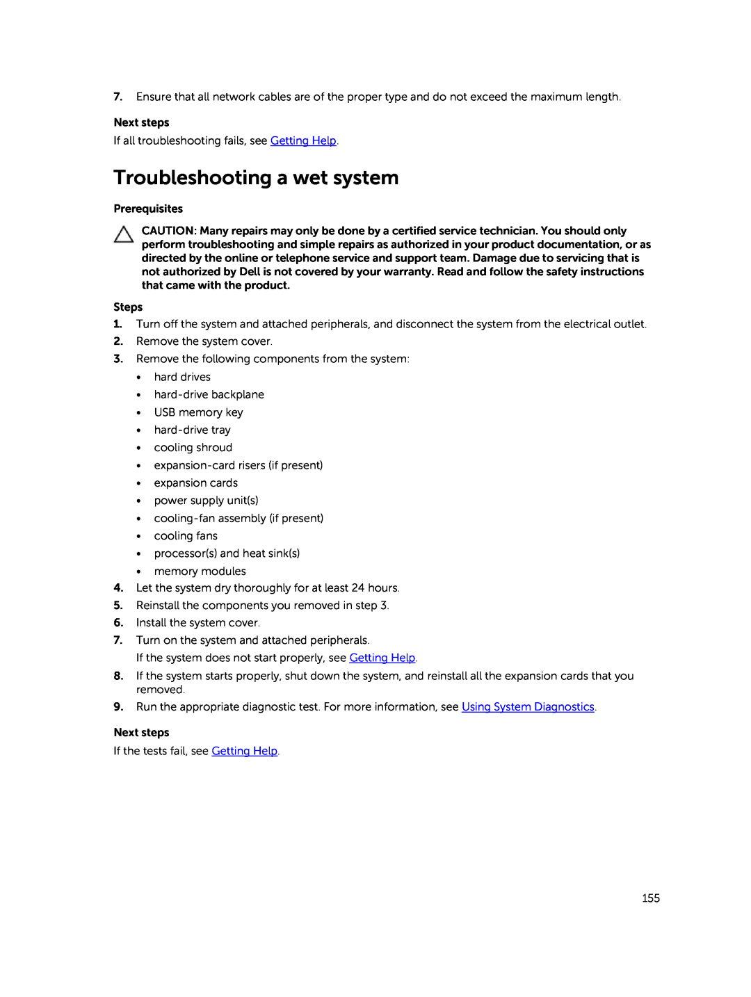 Dell E30S owner manual Troubleshooting a wet system 
