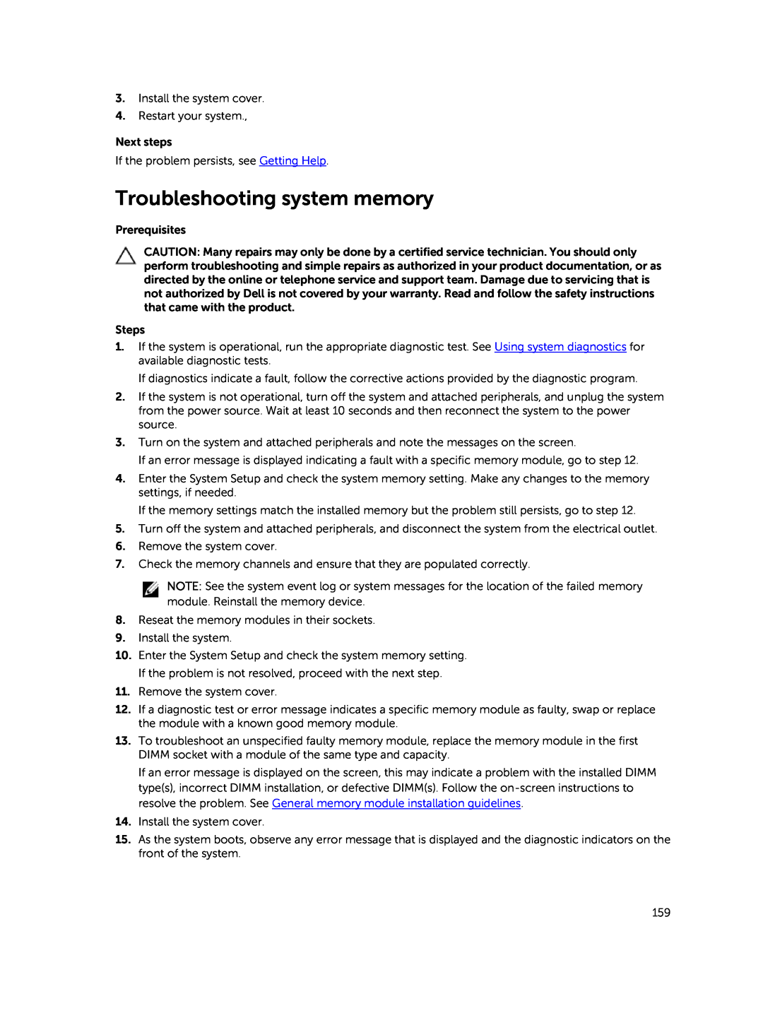 Dell E30S owner manual Troubleshooting system memory 