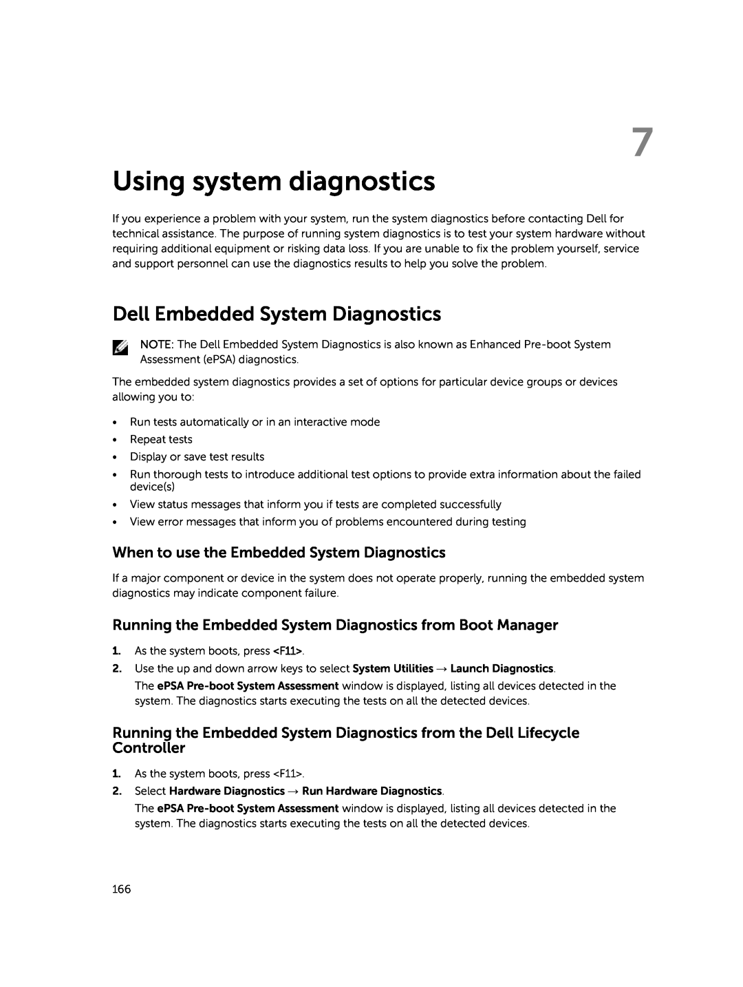 Dell E30S Using system diagnostics, Dell Embedded System Diagnostics, When to use the Embedded System Diagnostics 