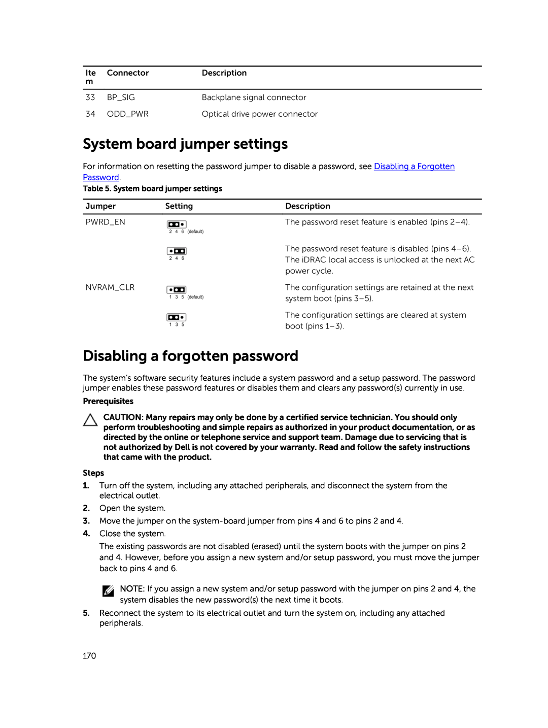 Dell E30S owner manual System board jumper settings, Disabling a forgotten password, Password 