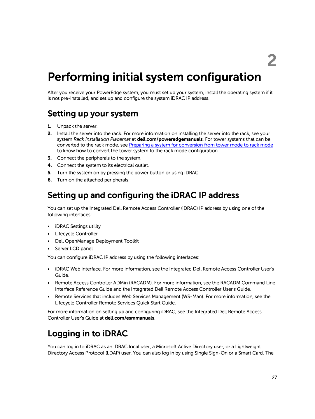 Dell E30S Performing initial system configuration, Setting up your system, Setting up and configuring the iDRAC IP address 