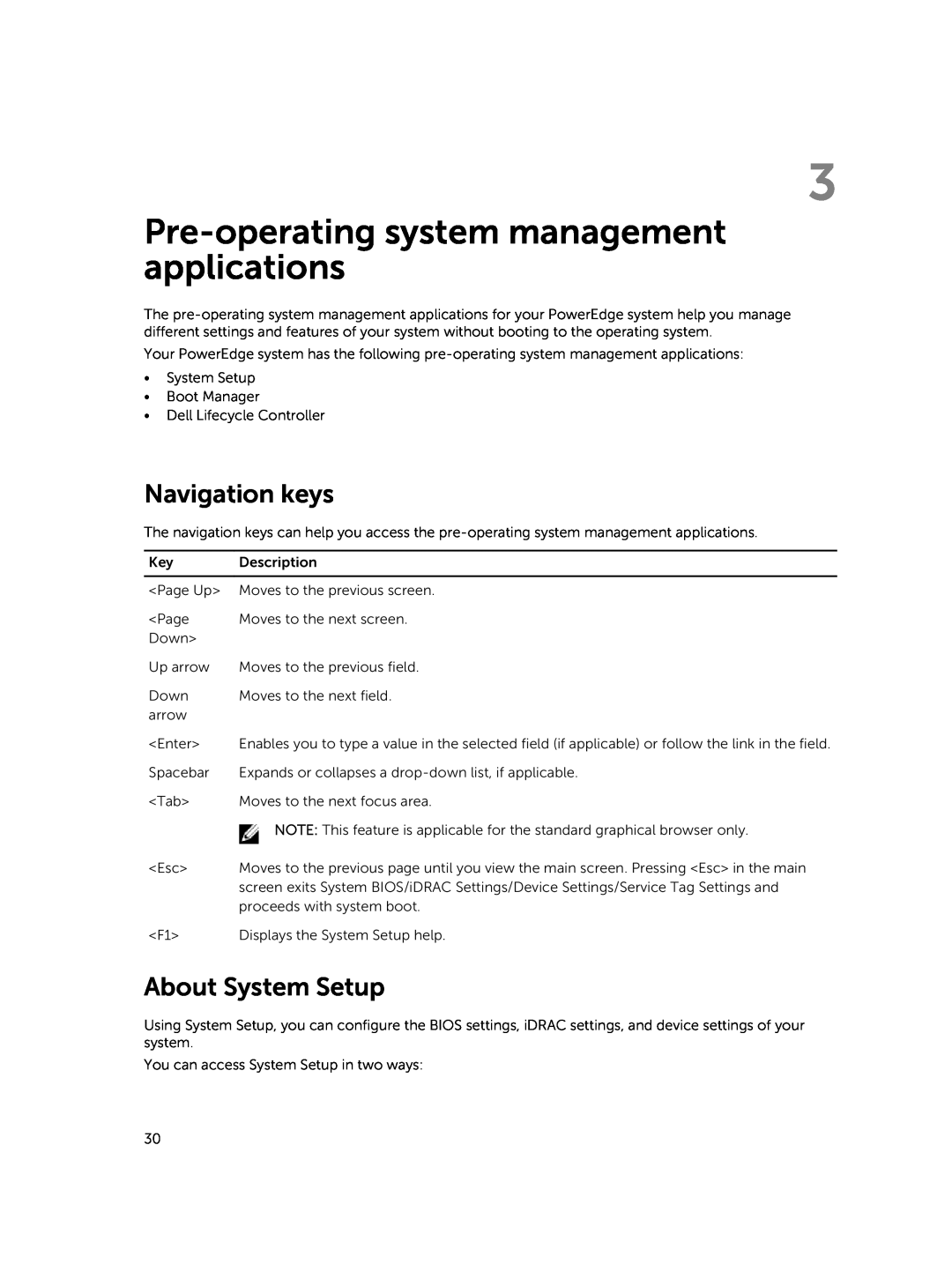 Dell E30S owner manual Pre-operating system management applications, Navigation keys, About System Setup 