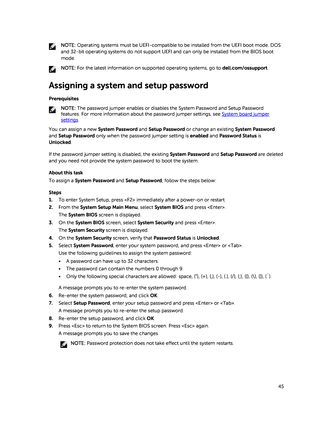 Dell E30S owner manual Assigning a system and setup password 