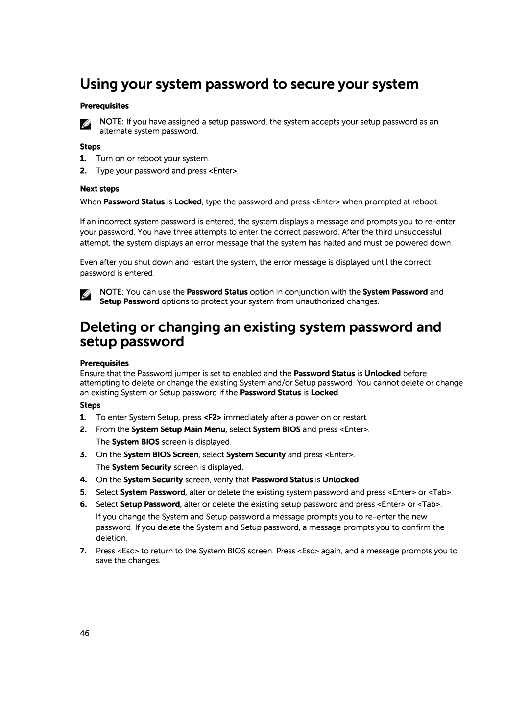 Dell E30S owner manual Using your system password to secure your system 