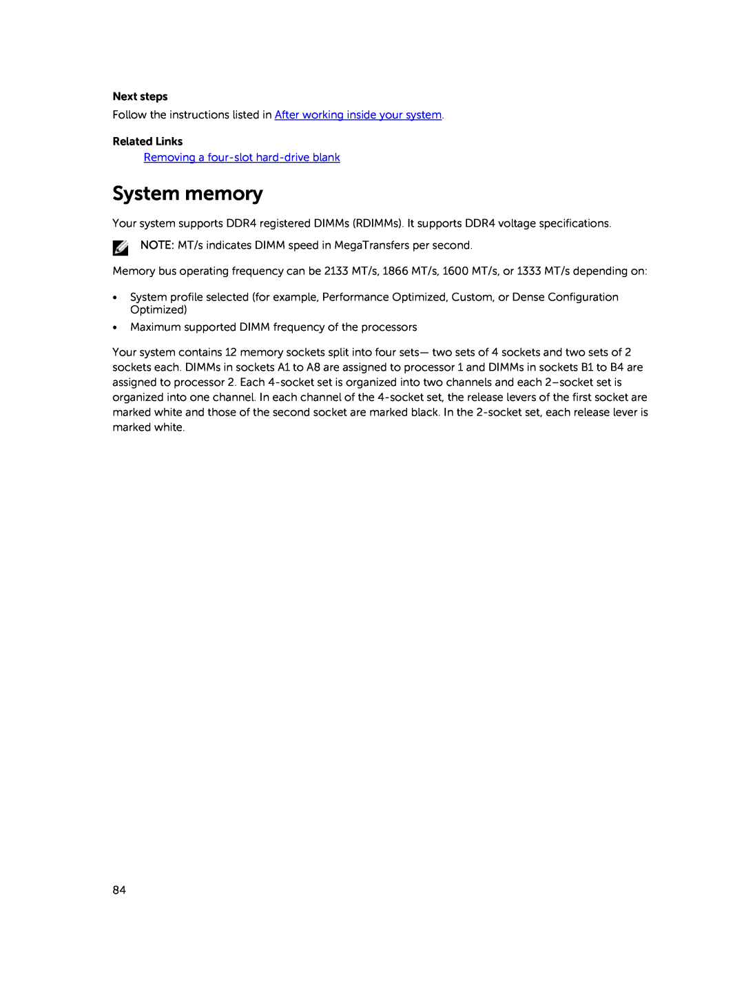 Dell E30S owner manual System memory, Removing a four-slot hard-drive blank 