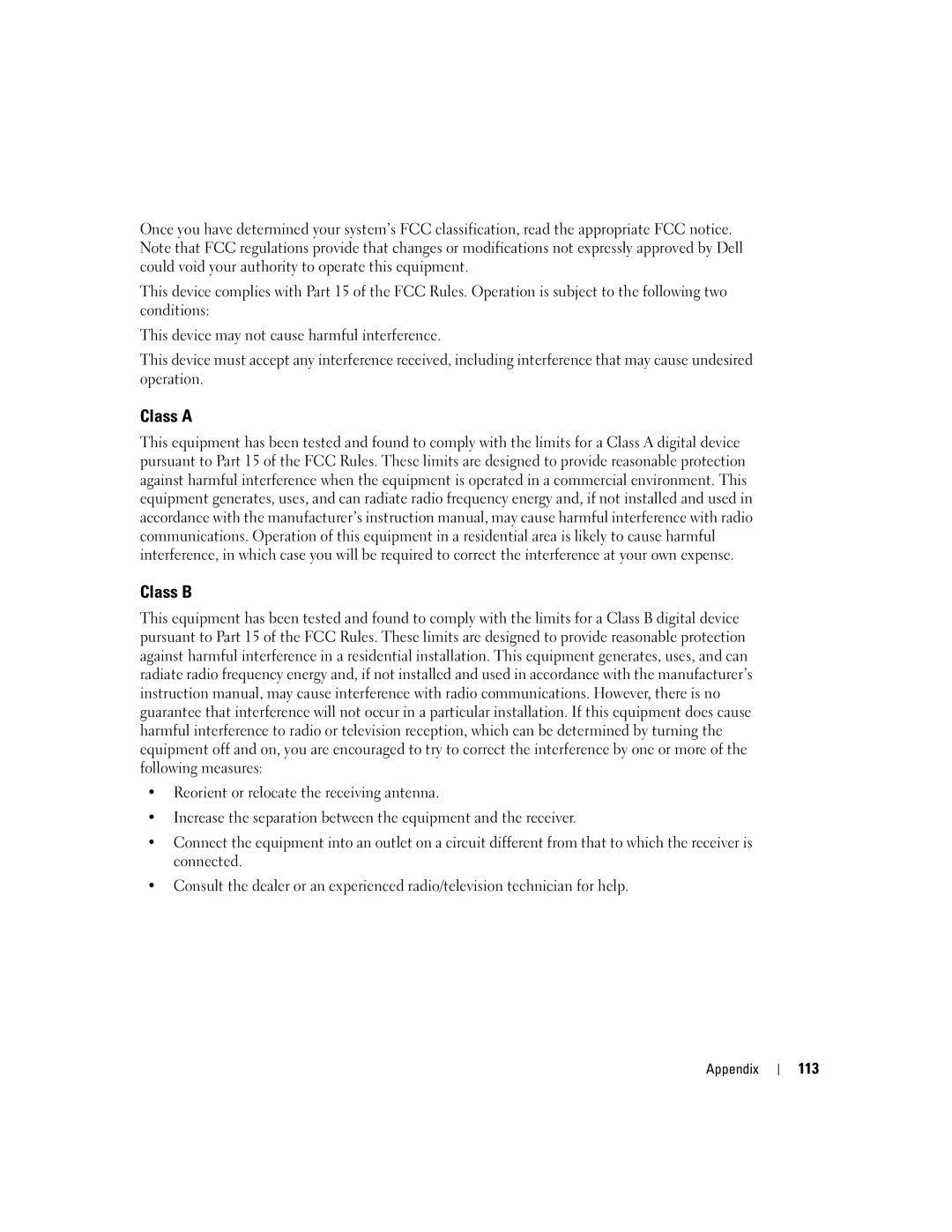 Dell 3100, E310 owner manual Class a Class B, 113 