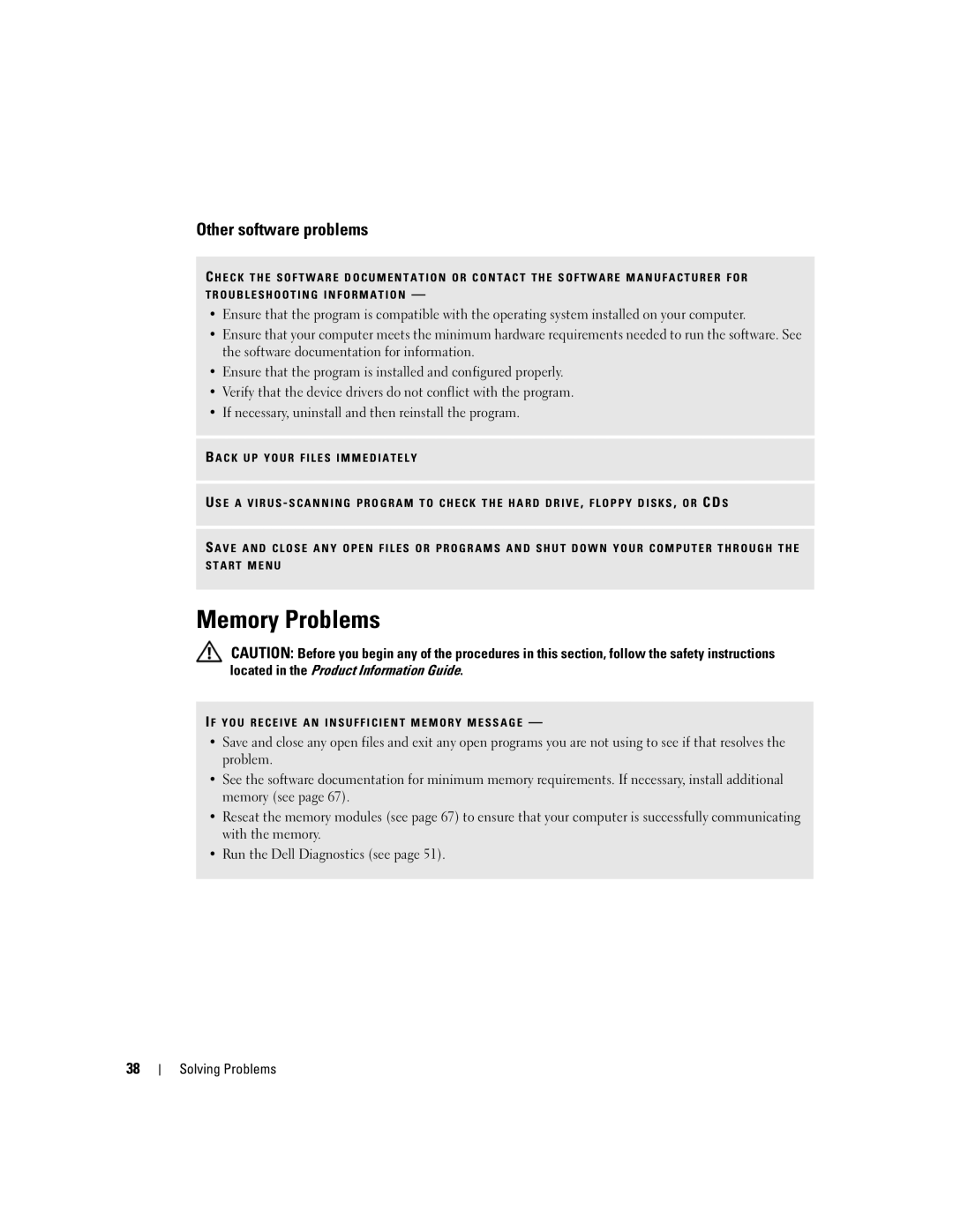 Dell E310, 3100 owner manual Memory Problems, Other software problems 