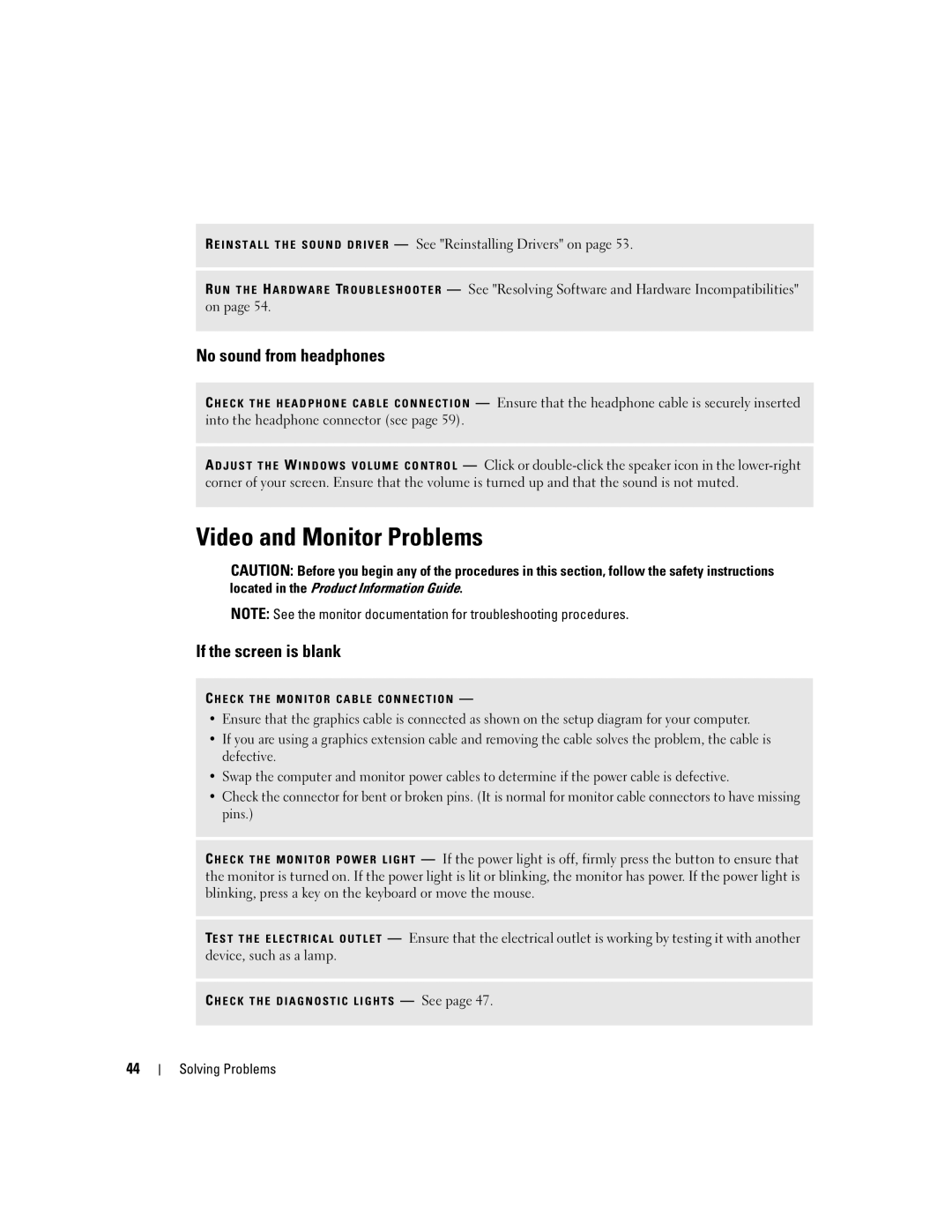 Dell E310, 3100 owner manual Video and Monitor Problems, No sound from headphones, If the screen is blank 