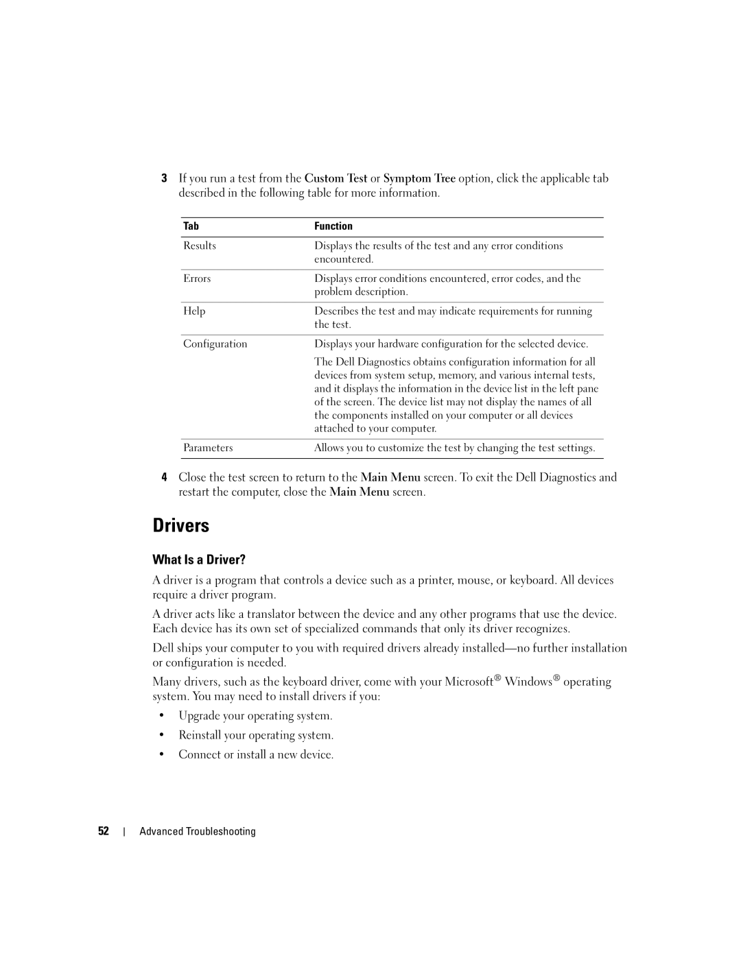 Dell E310, 3100 owner manual Drivers, What Is a Driver?, Tab Function 