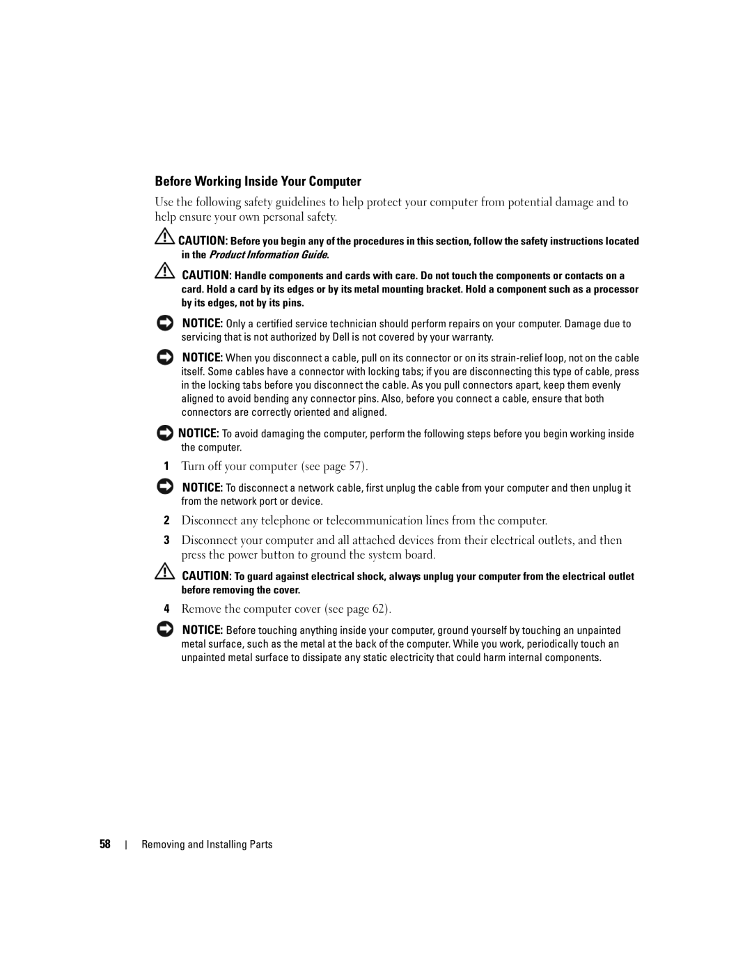 Dell E310, 3100 owner manual Before Working Inside Your Computer 