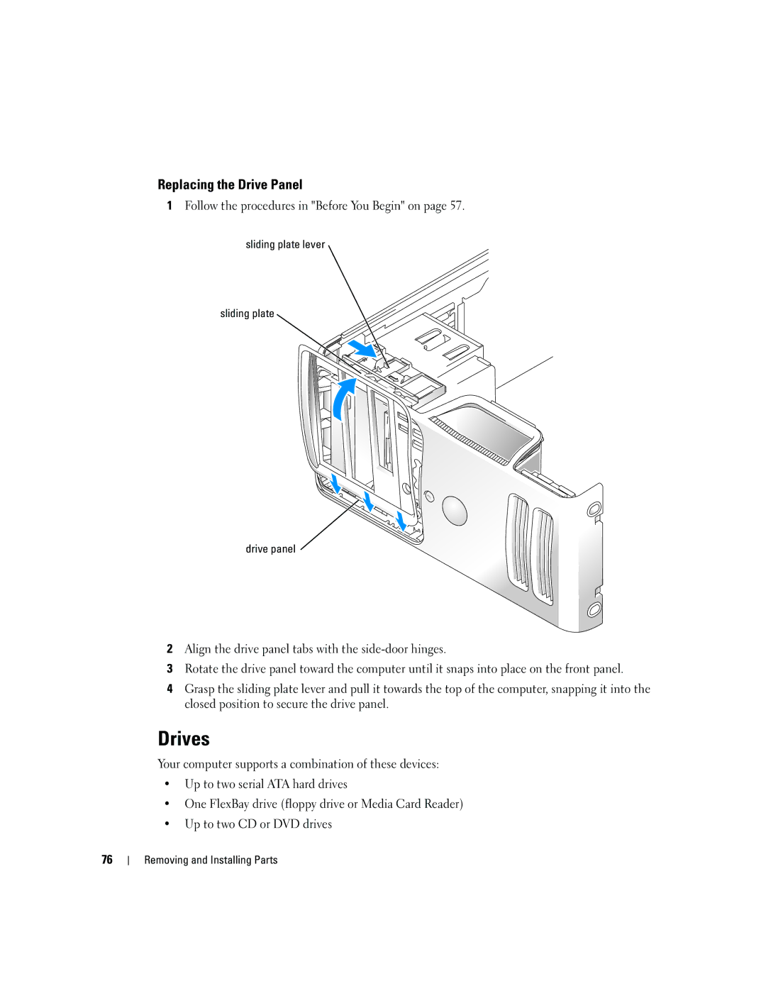 Dell E310, 3100 owner manual Drives, Replacing the Drive Panel 