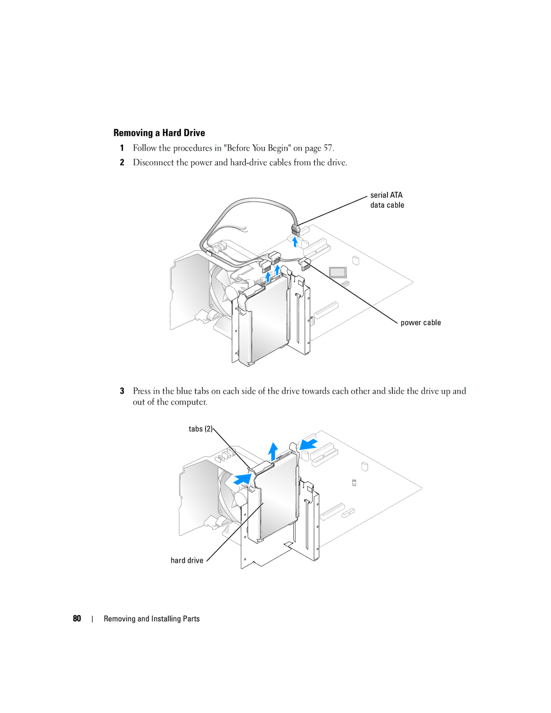 Dell E310, 3100 owner manual Removing a Hard Drive, Tabs Hard drive Removing and Installing Parts 