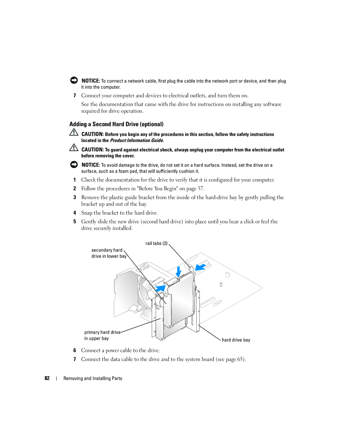 Dell E310, 3100 owner manual Adding a Second Hard Drive optional, Rail tabs, Primary hard drive Upper bay 