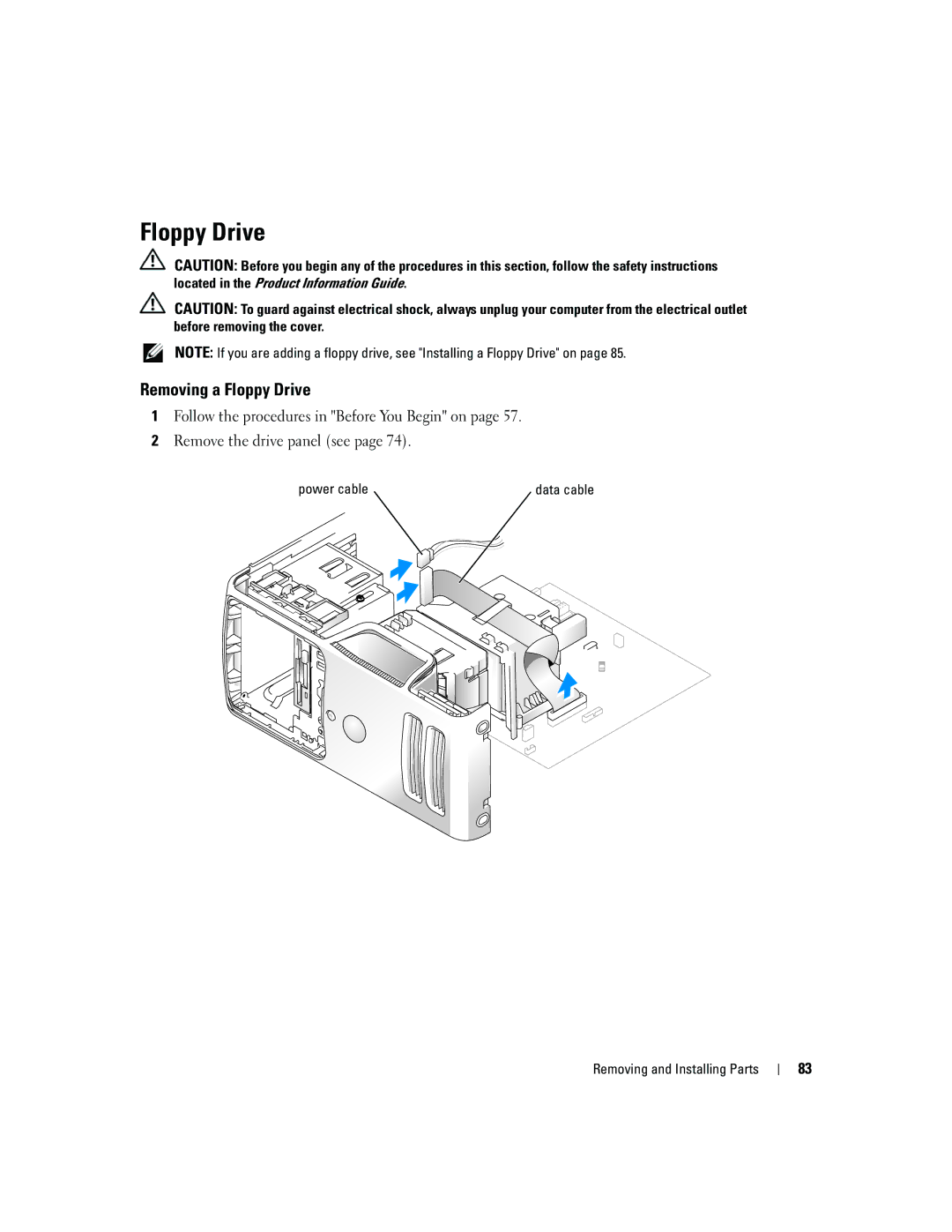 Dell 3100, E310 owner manual Removing a Floppy Drive 