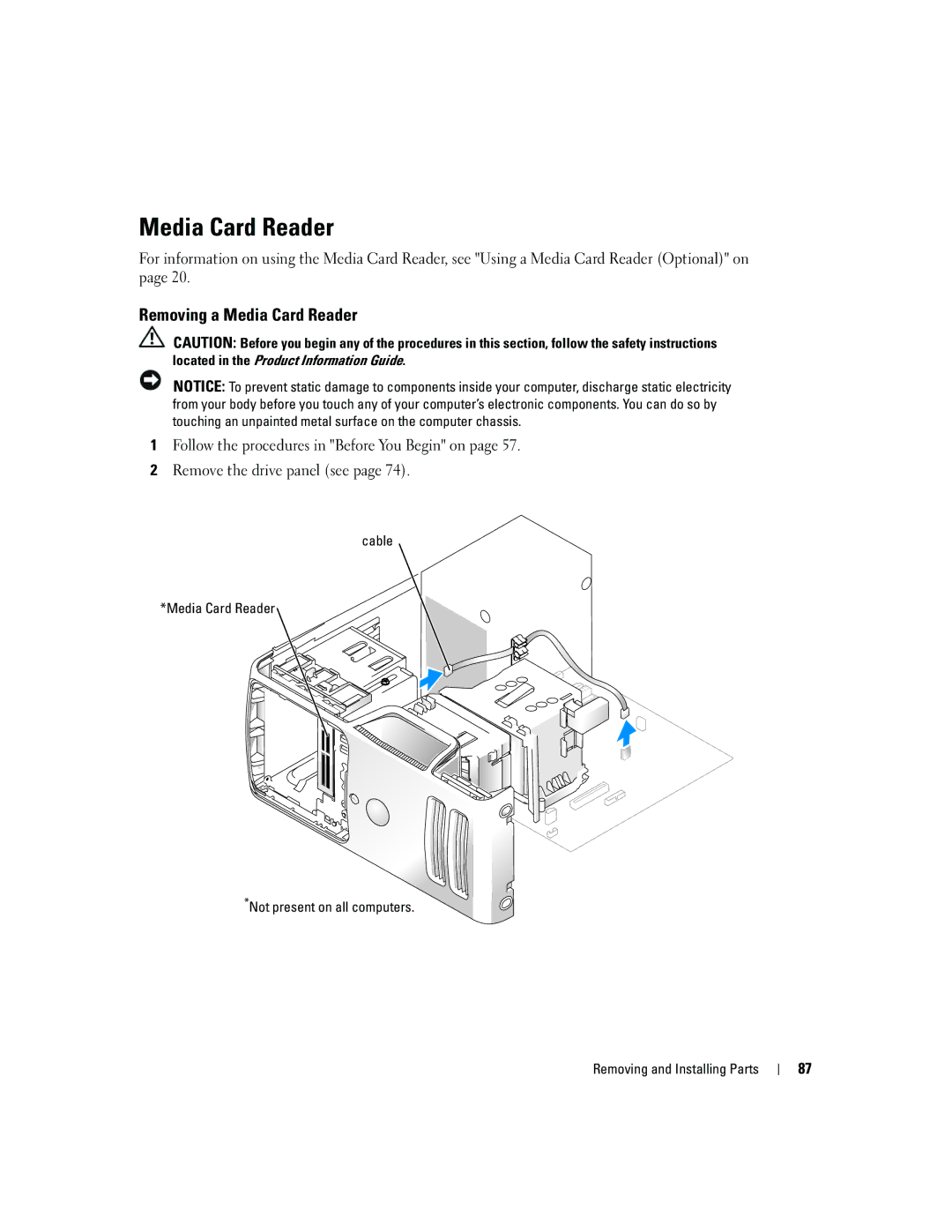 Dell 3100, E310 owner manual Removing a Media Card Reader 