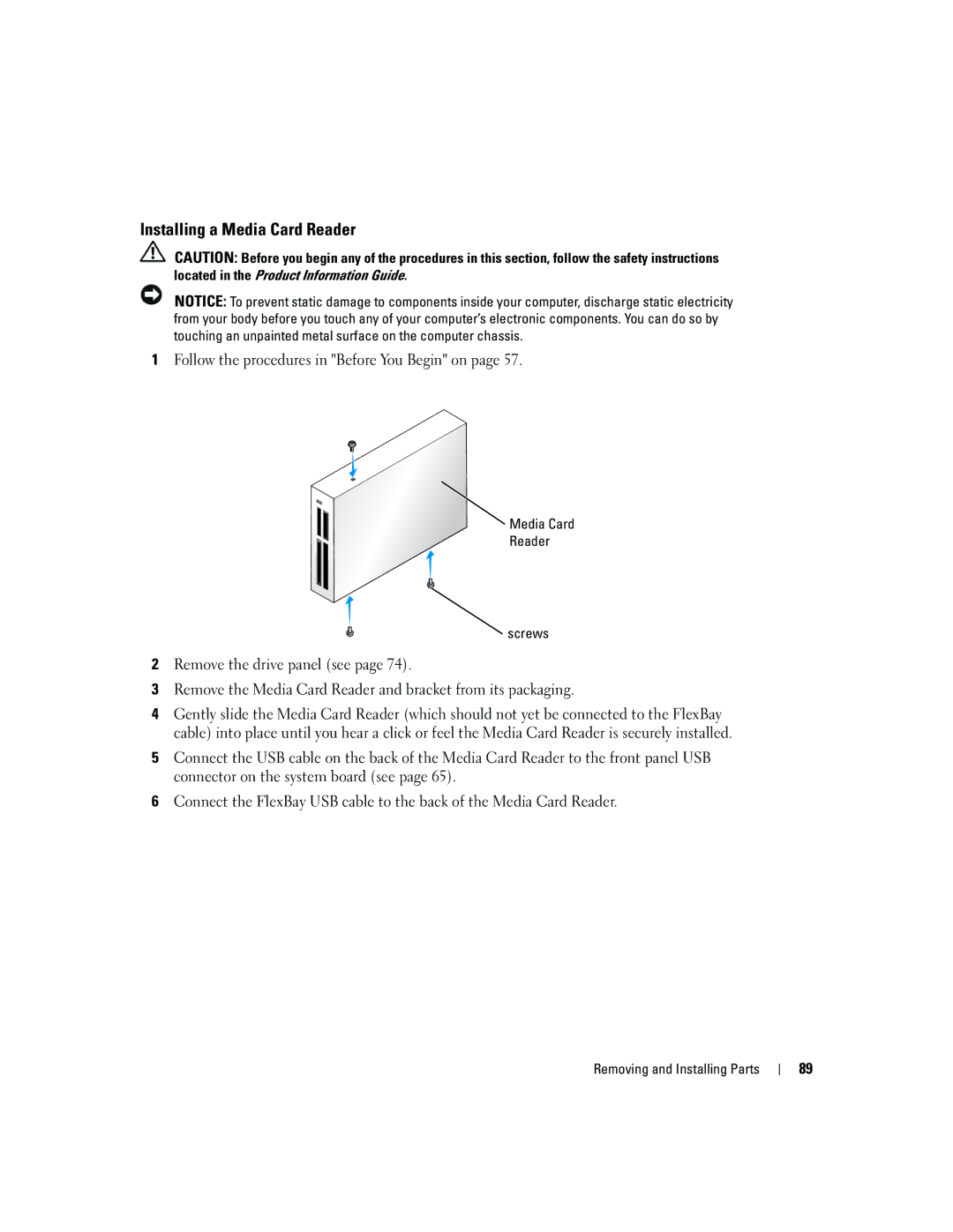 Dell 3100, E310 owner manual Installing a Media Card Reader, Media Card Reader Screws 