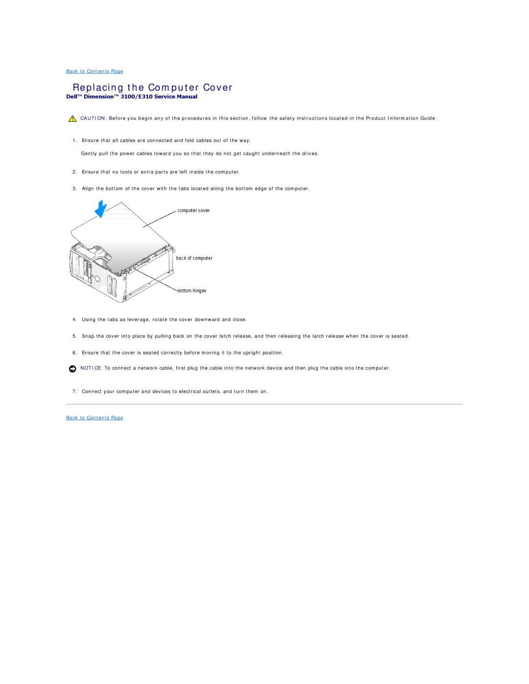 Dell E310, 3100 specifications Replacing the Computer Cover 