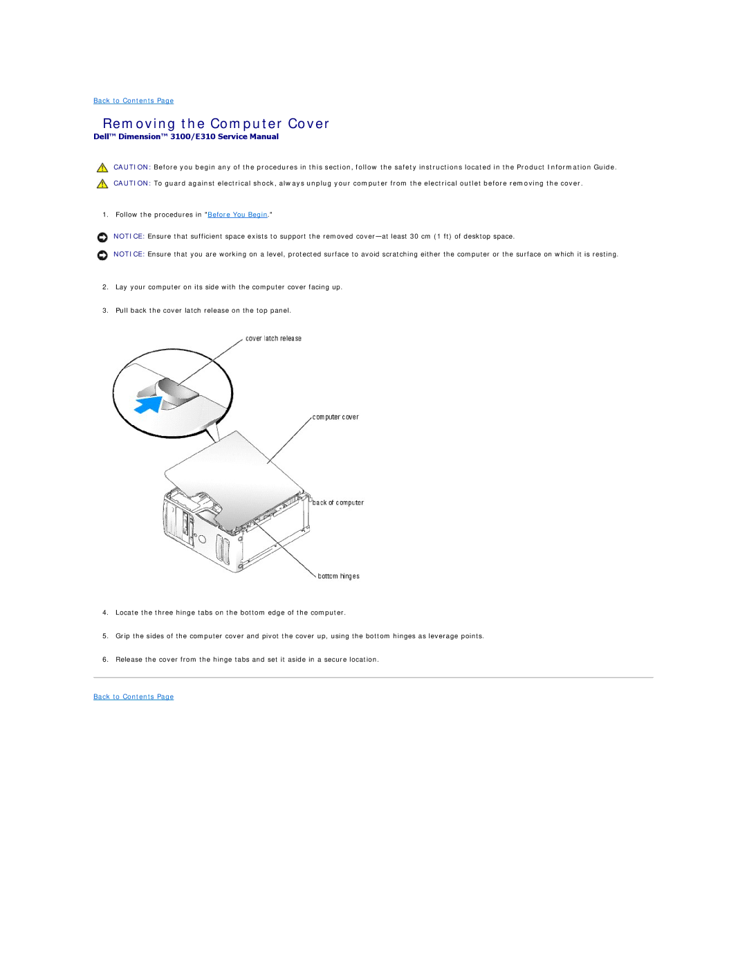 Dell 3100, E310 specifications Removing the Computer Cover 