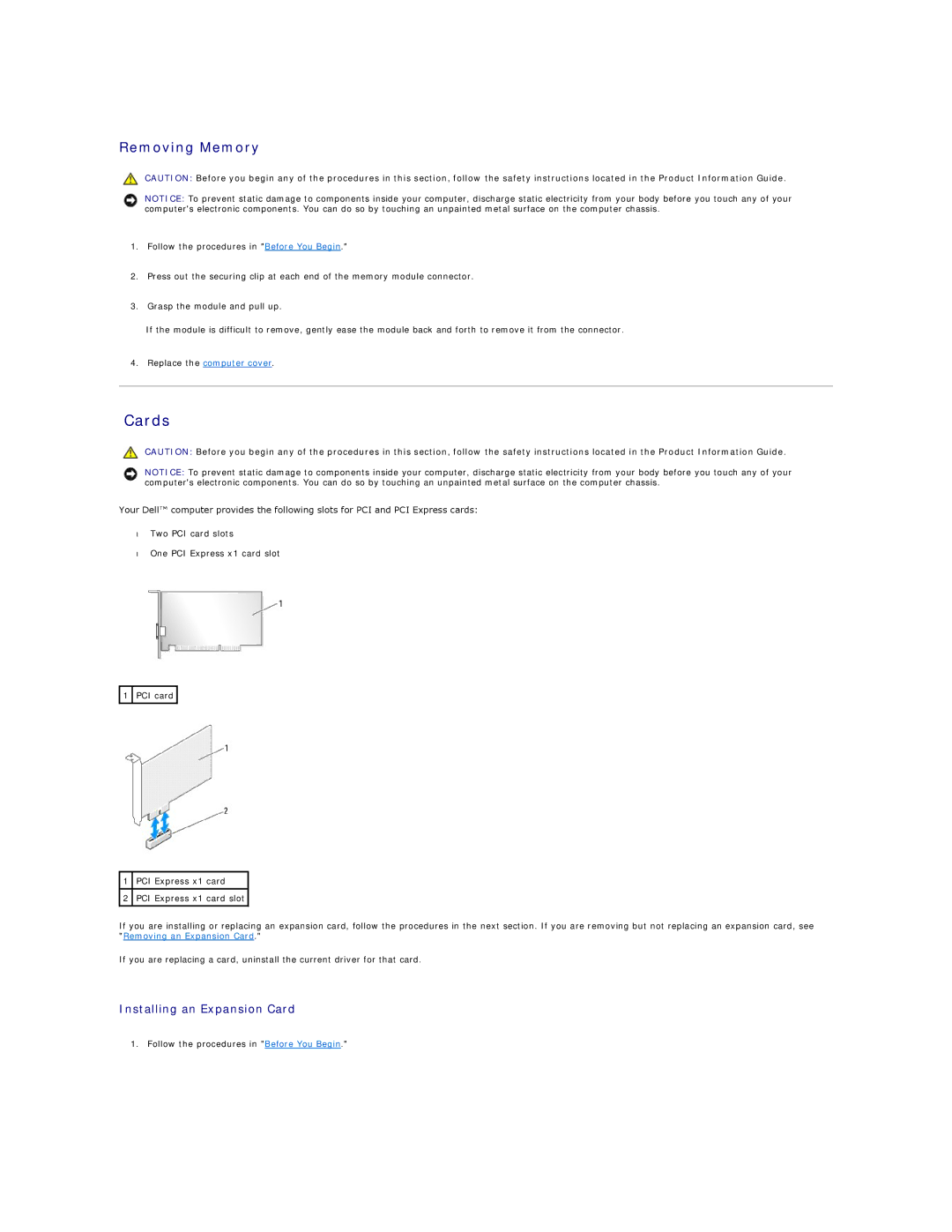 Dell E310, 3100 specifications Cards, Removing Memory 