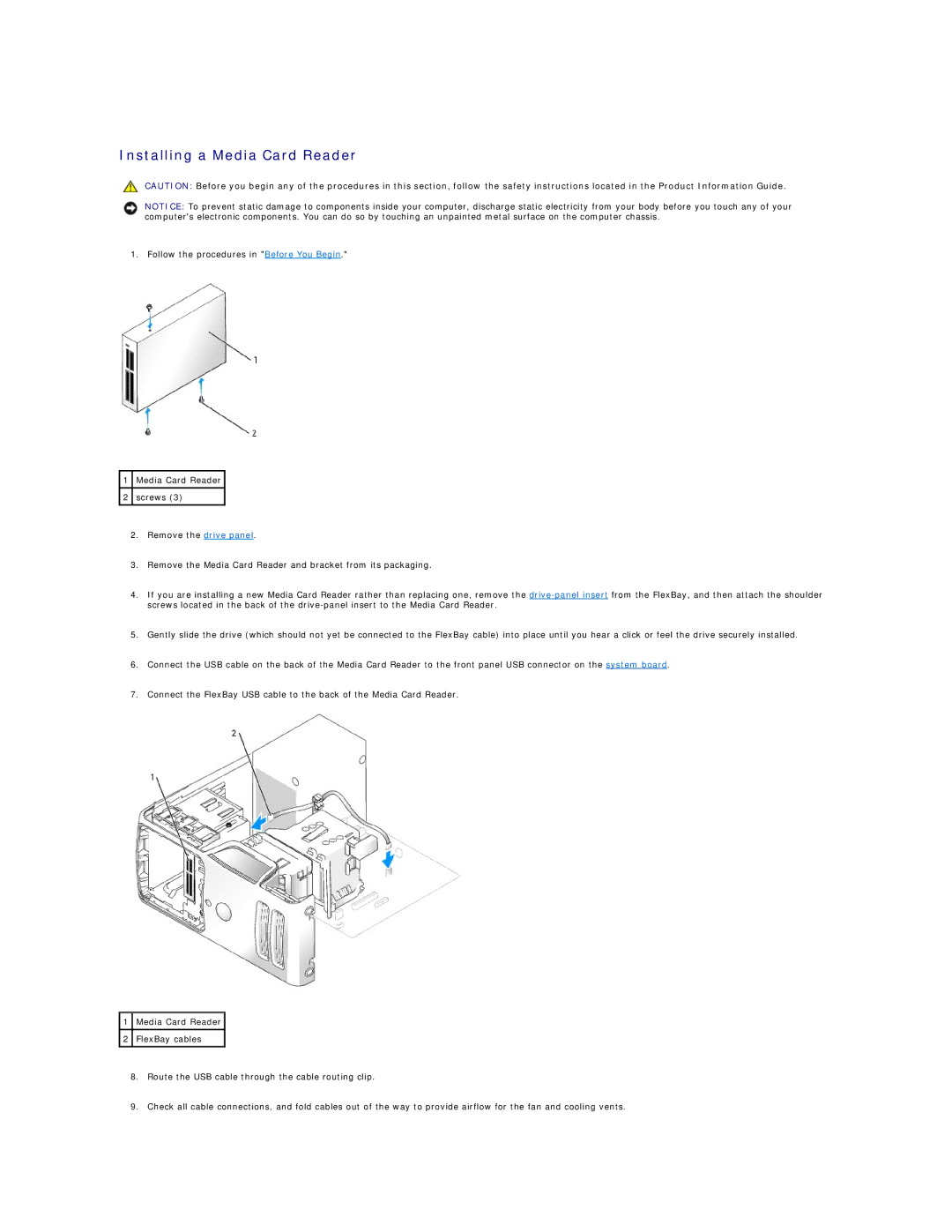 Dell E310, 3100 specifications Installing a Media Card Reader 