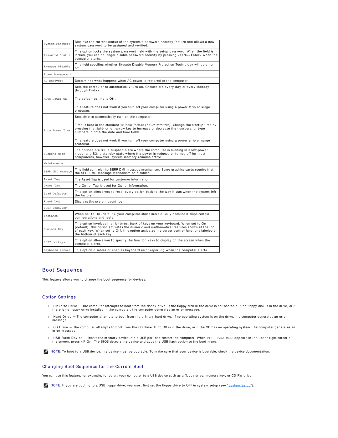 Dell 3100, E310 specifications Boot Sequence, Through Friday 