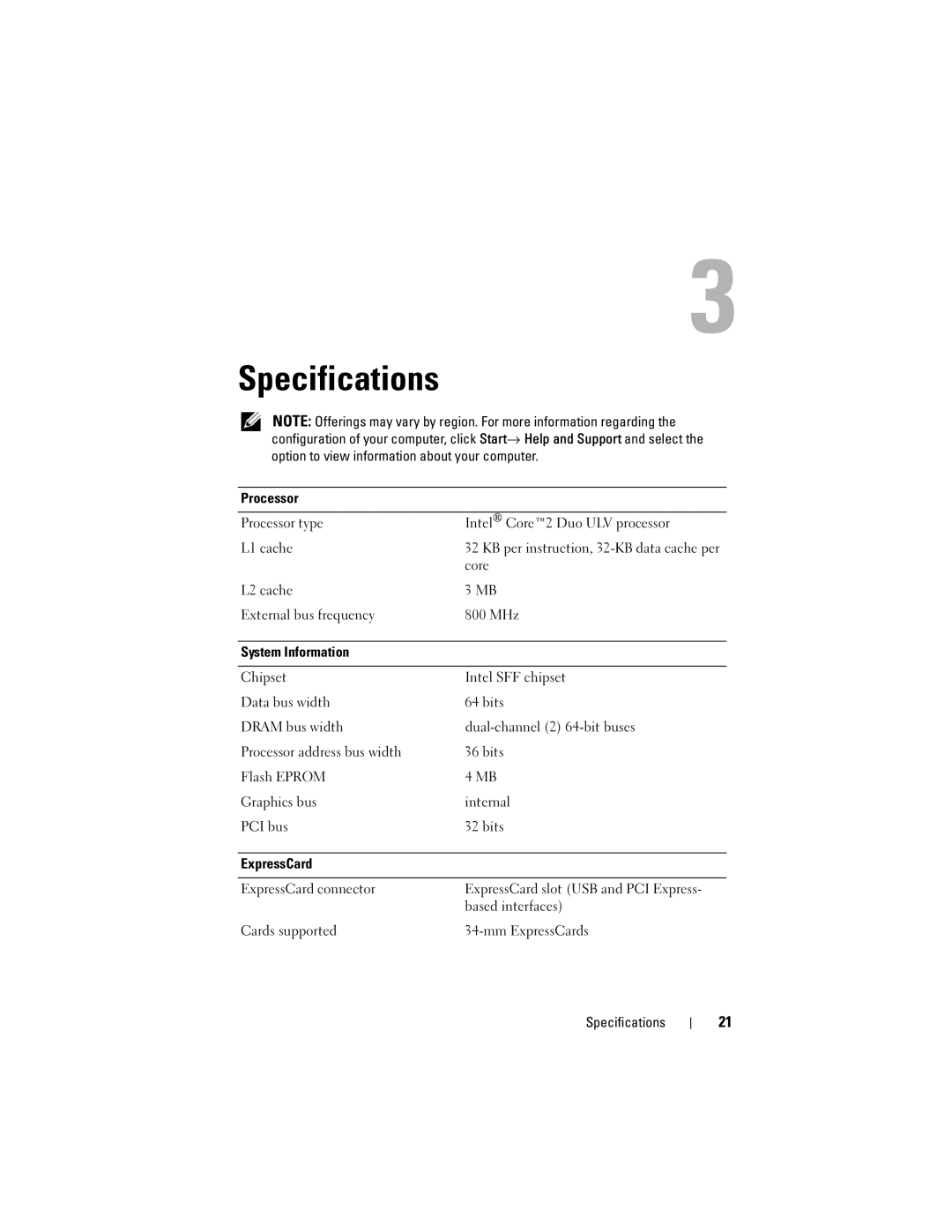 Dell E4200, PP15S, H683D specifications Specifications, Processor 